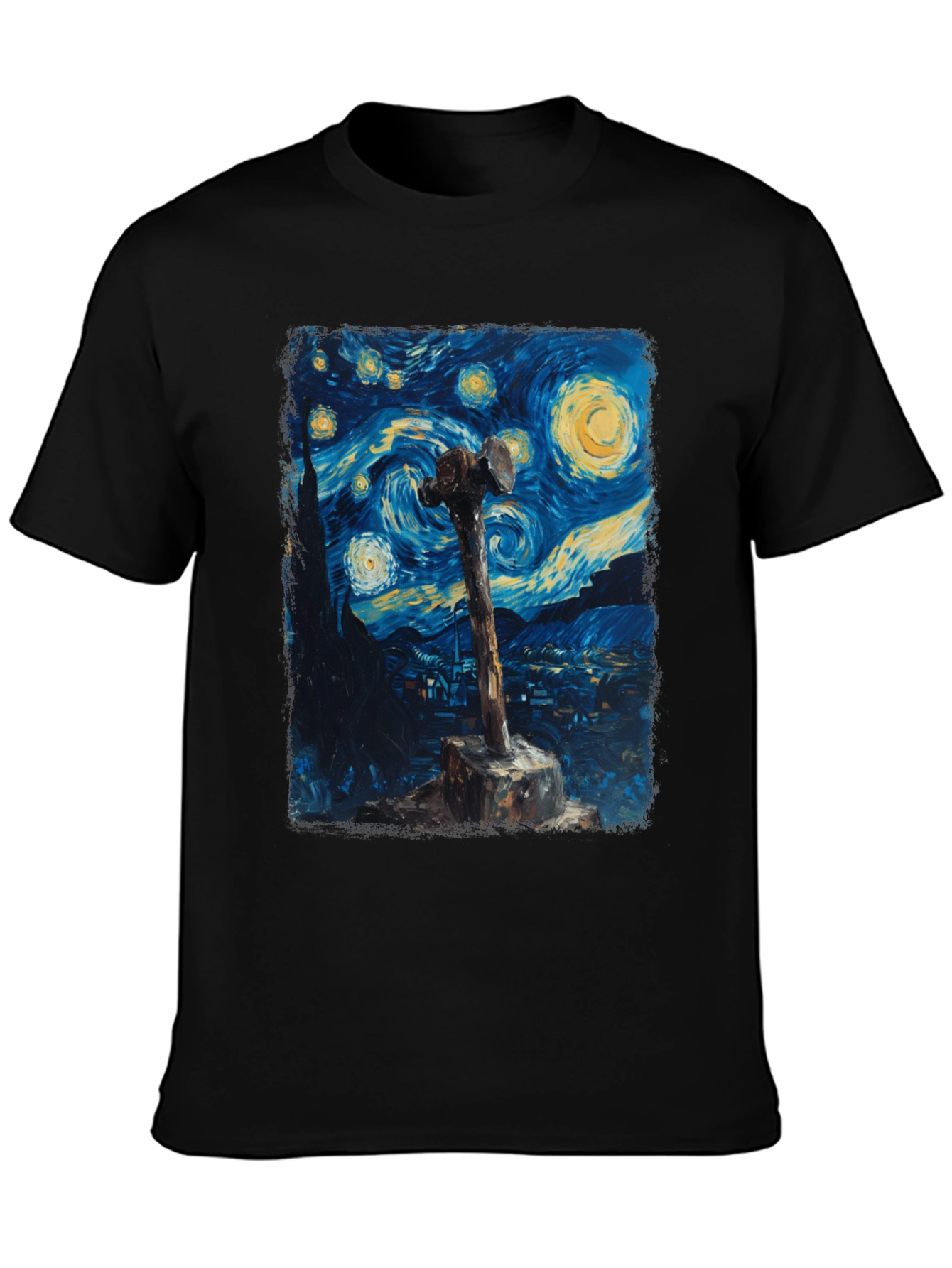 Black Starry Night Hammer Graphic Tee view 3
