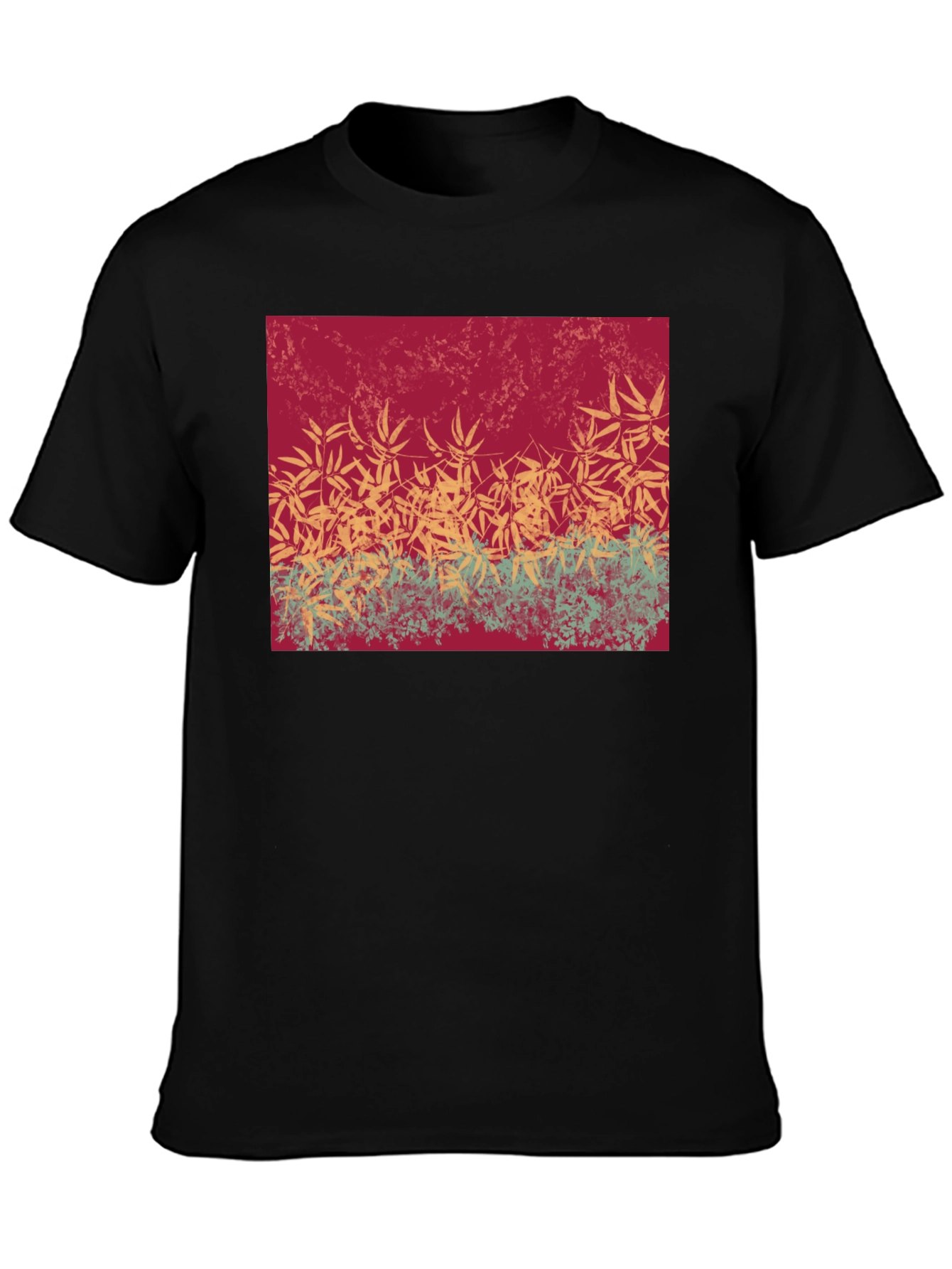 Black Botanical Print Crew Neck T-Shirt view 3