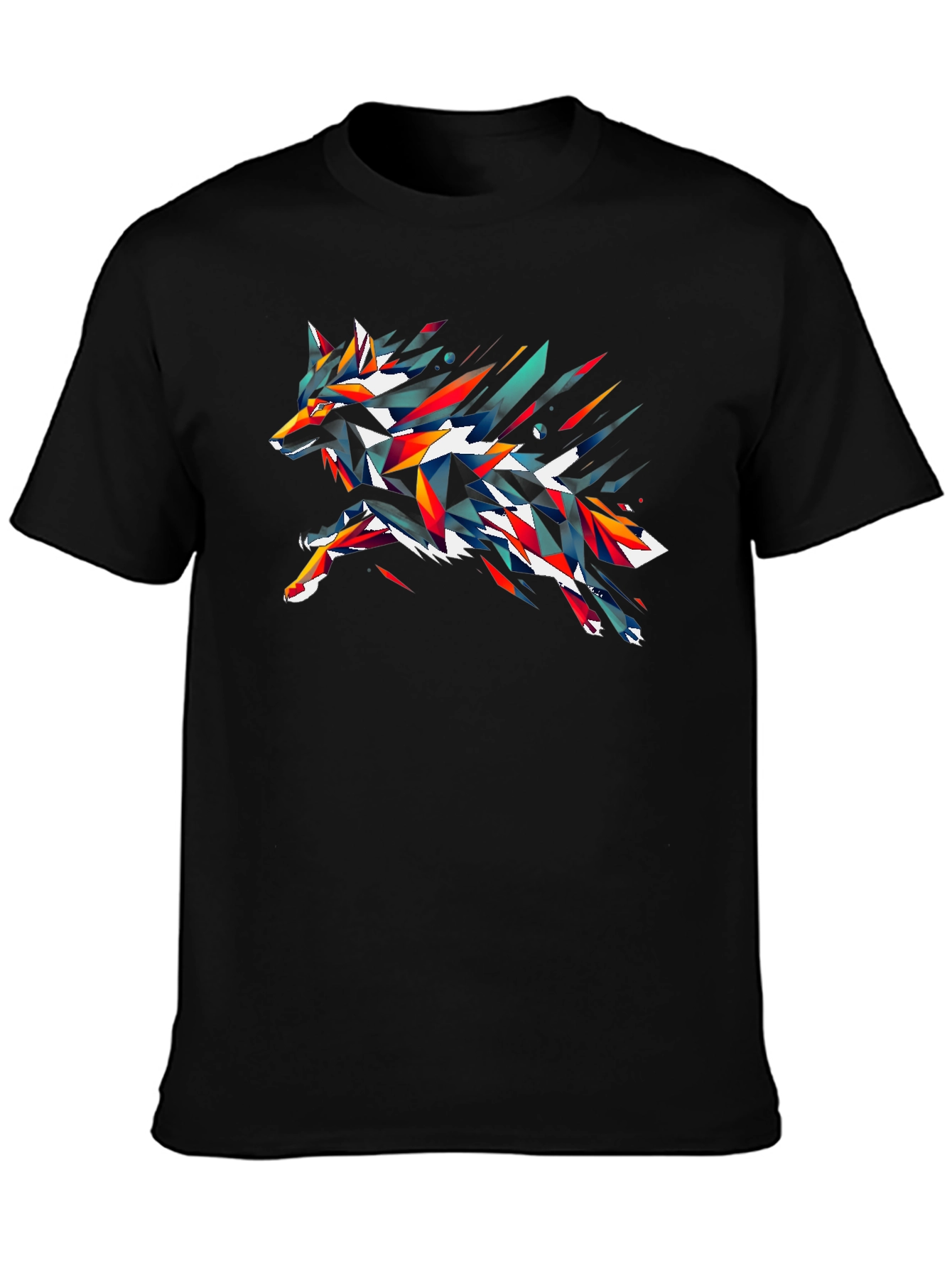 Black Abstract Geometric Wolf Graphic T-Shirt - Black view 3