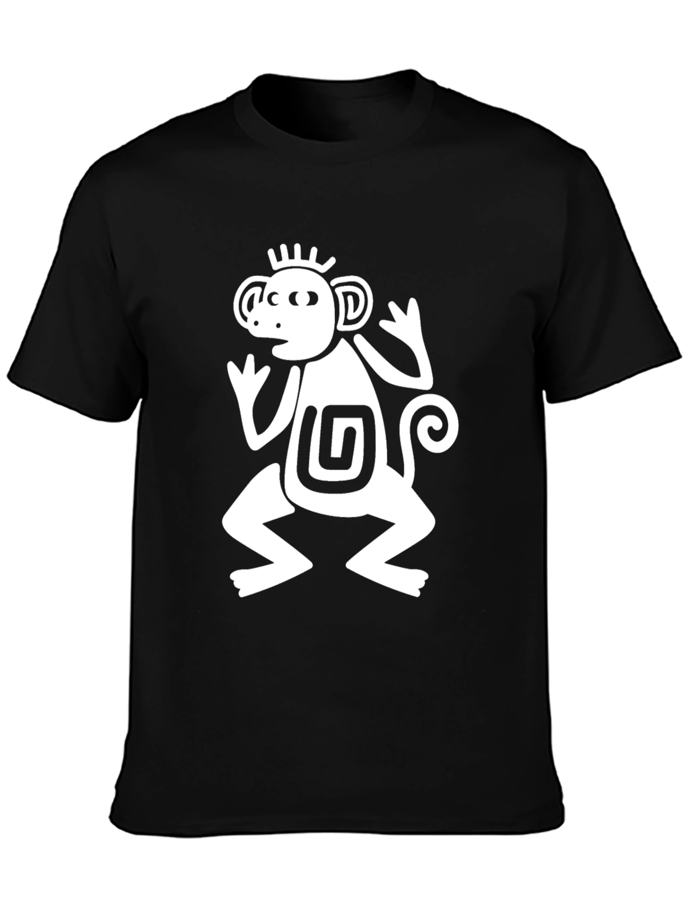 Black Aztec Monkey Graphic T-Shirt - Black Crew Neck Tee view 3