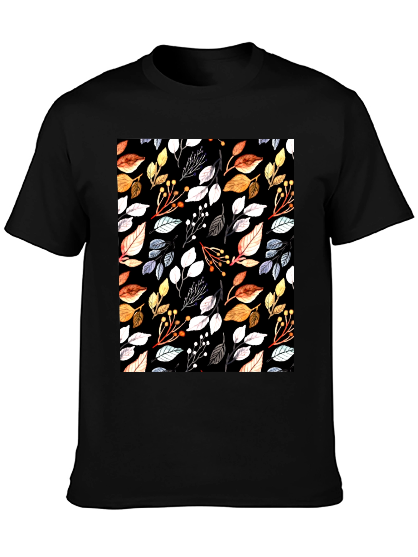 Black Autumn Leaf Print Black T-Shirt view 3