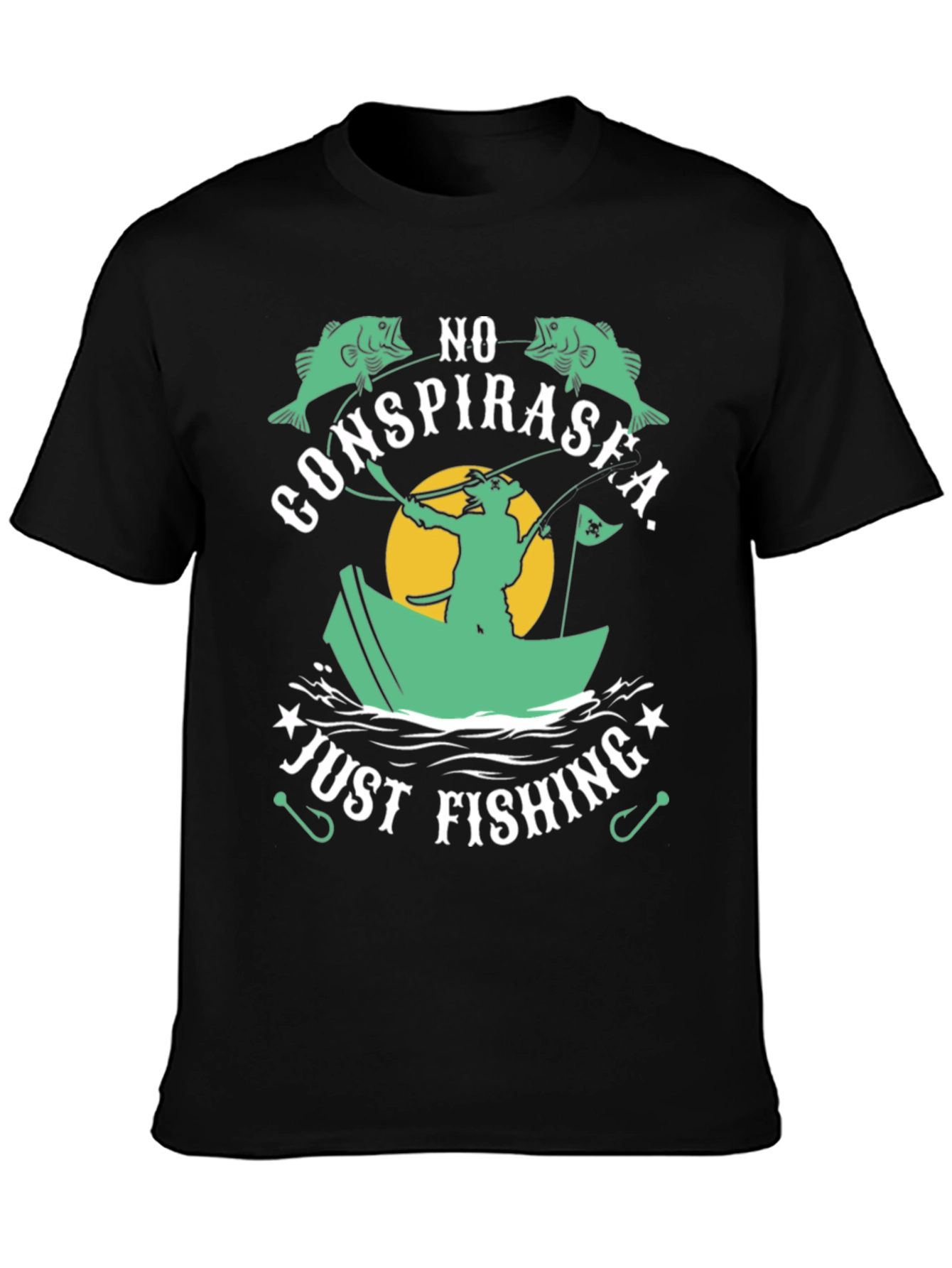 Black No Conspirasea Just Fishing T-Shirt view 3