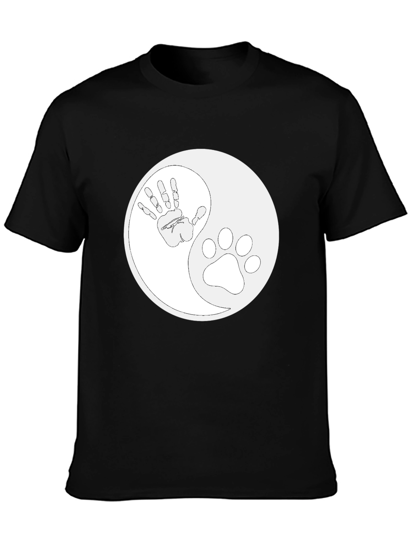 Black Yin Yang Hand and Paw Print T-Shirt view 3
