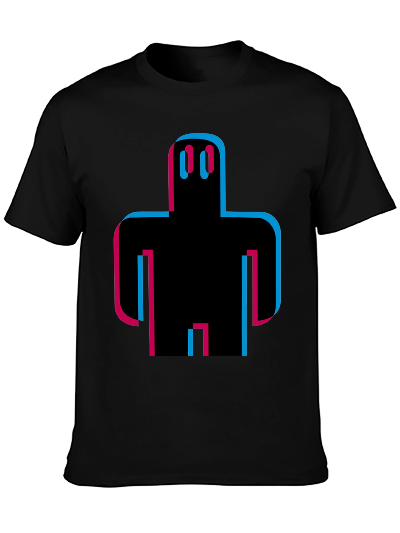Black Abstract Robot Graphic Tee - Black Cotton T-Shirt view 3