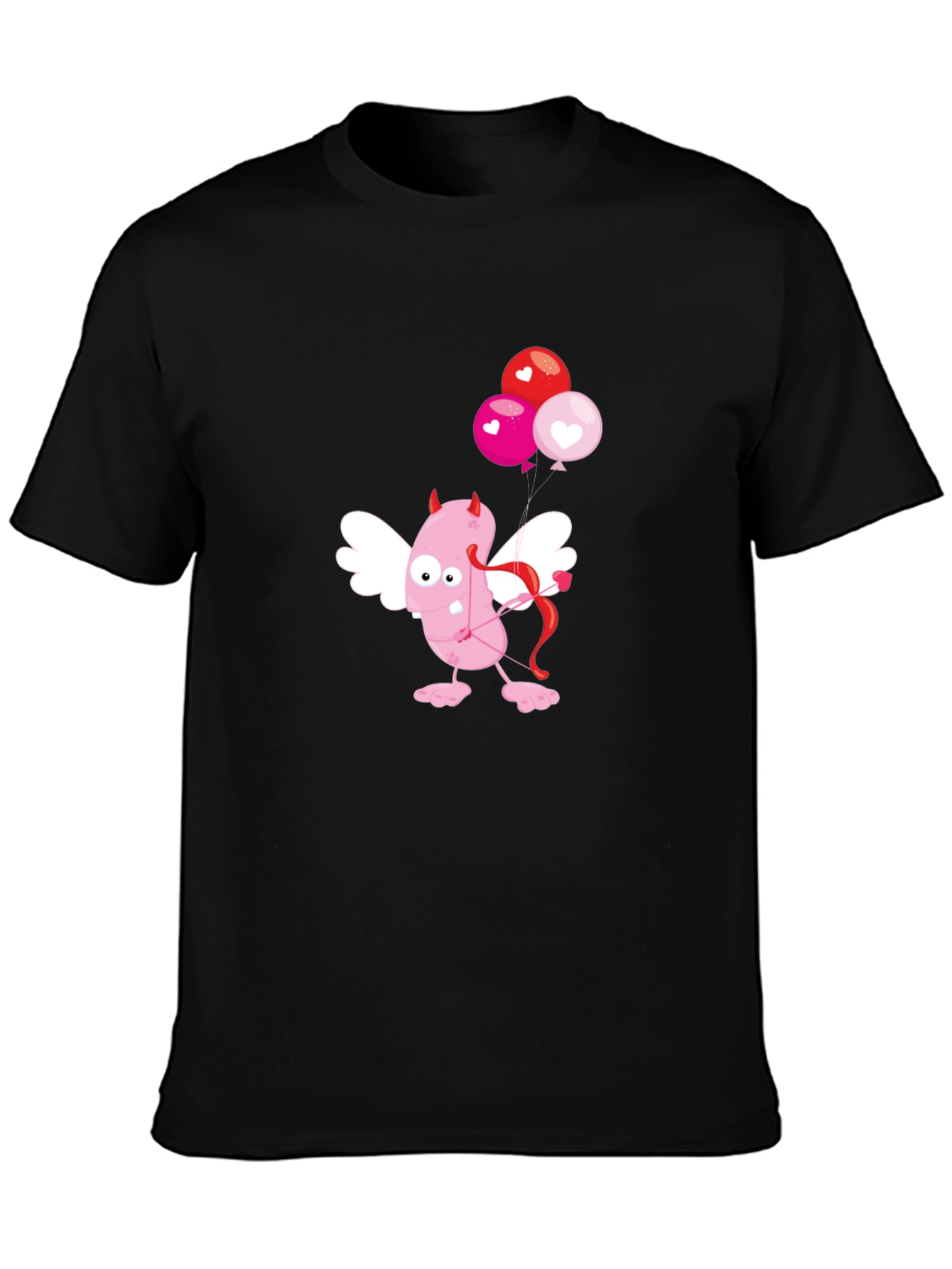 Black Cupid Monster Valentine's Day Black T-Shirt view 3