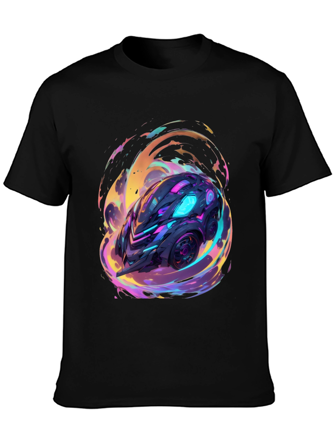 Black Futuristic Car Graphic Tee - Black Cotton Shirt view 3