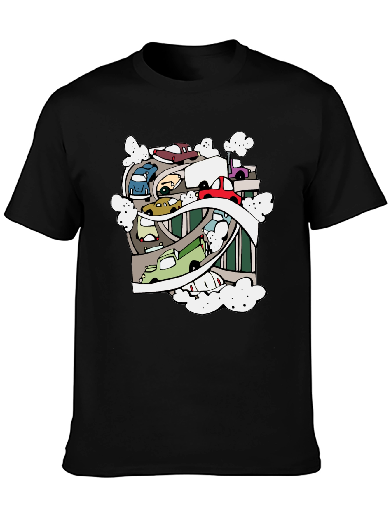 Black Cartoon Cars Graphic Black T-Shirt view 3