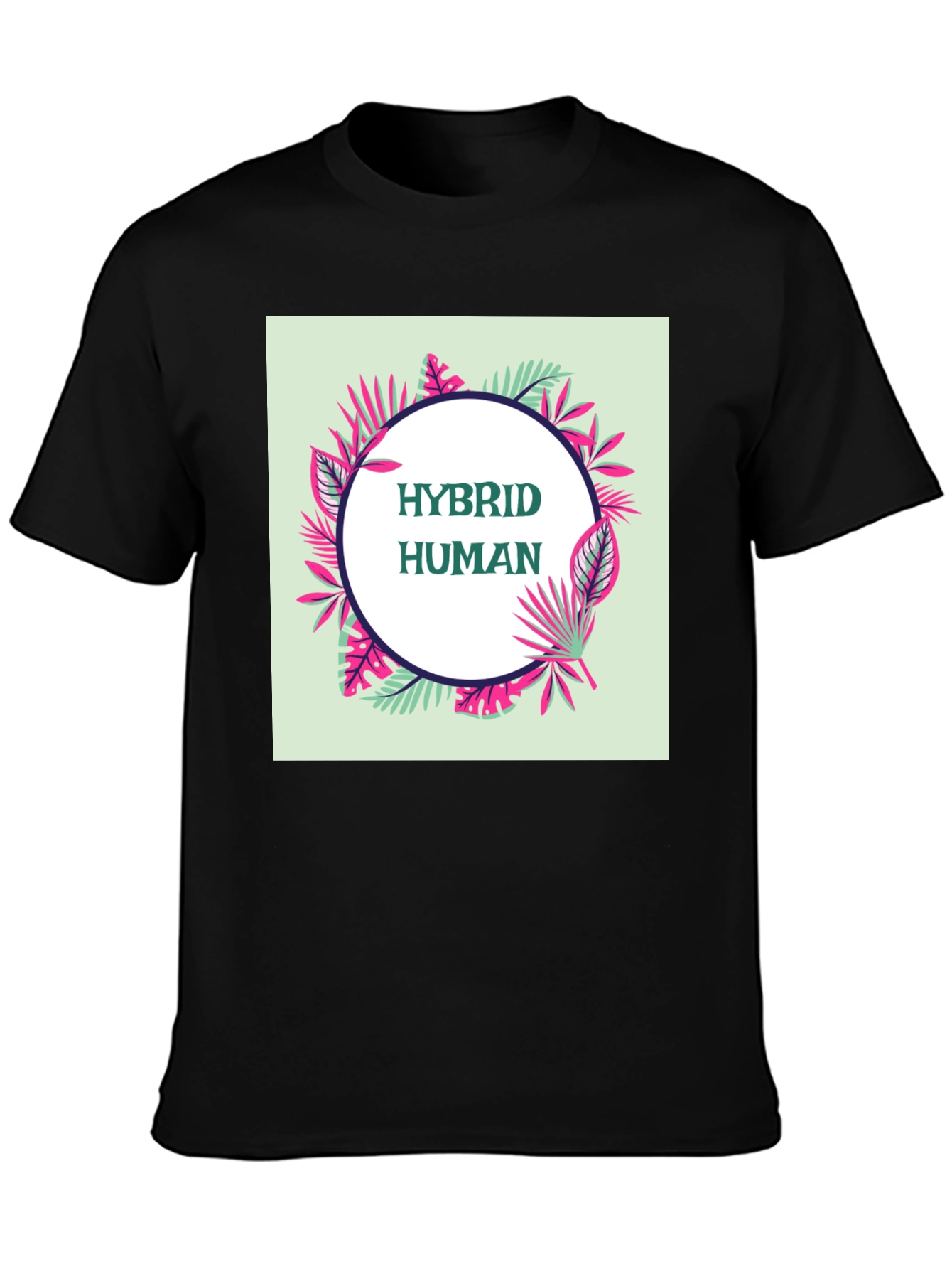 Black Hybrid Human Graphic Tee - Tropical Leaf Design view 3