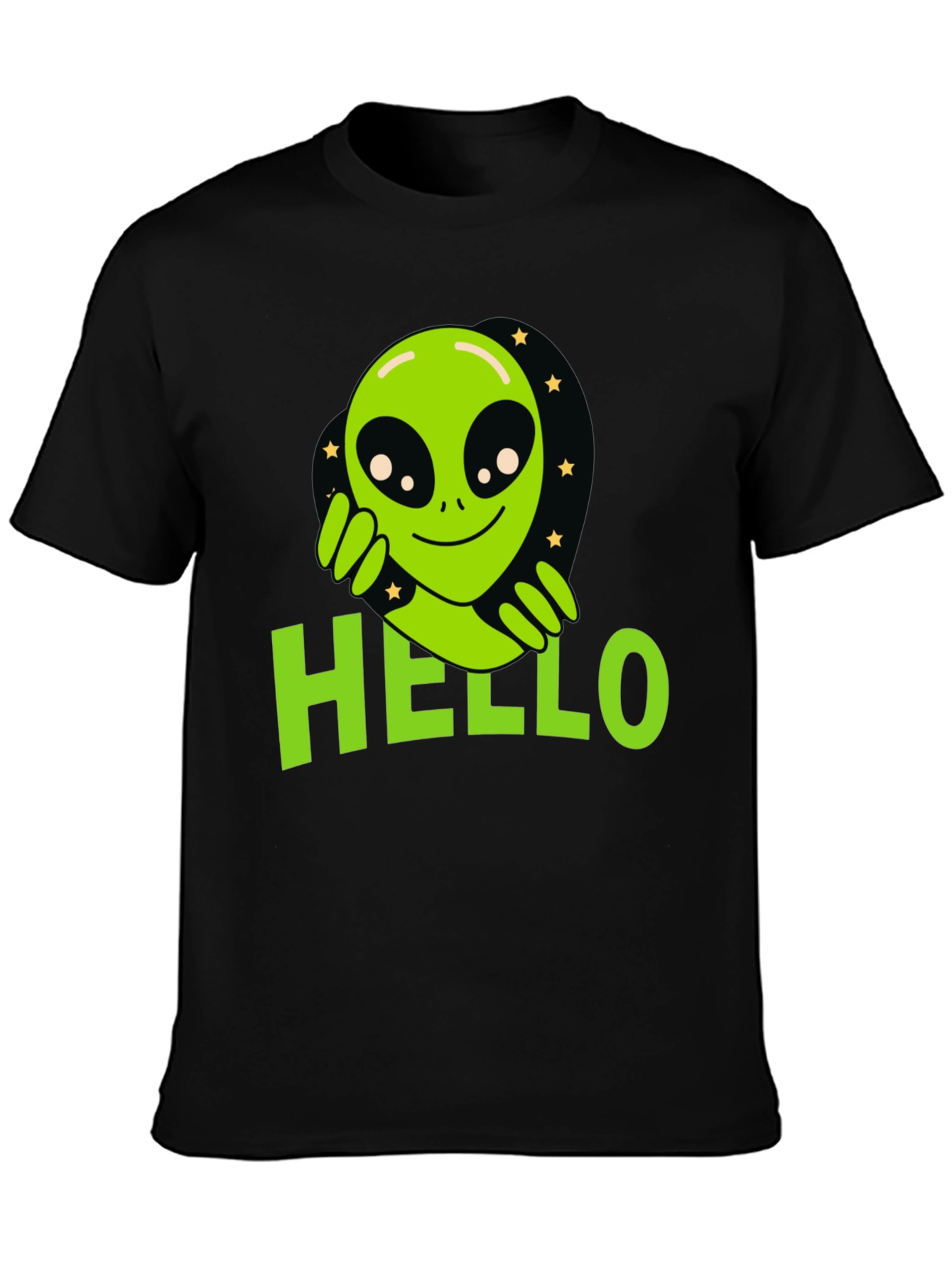 Black Alien Hello T-Shirt - Black Graphic Tee view 3