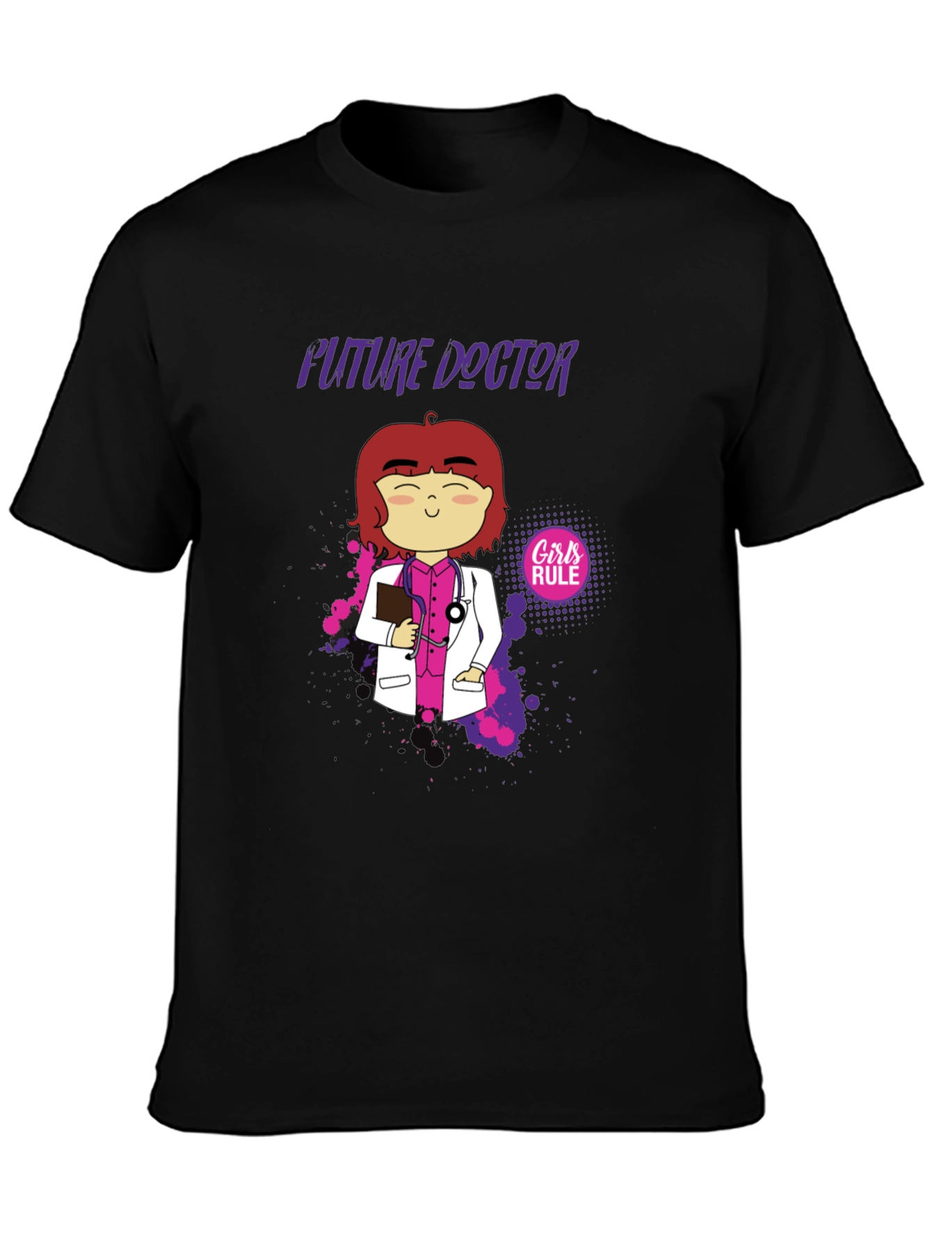 Black Future Doctor Cartoon Graphic T-Shirt view 3