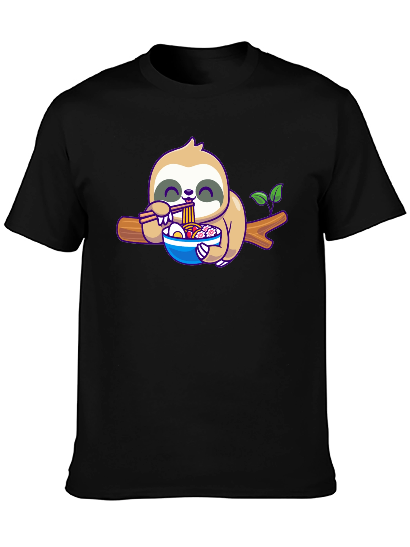 Black Sloth Ramen T-Shirt: Cute Cartoon Animal Tee view 3