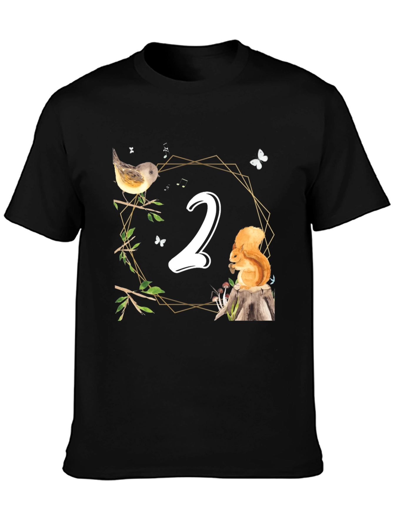 Black Cute Woodland Second Birthday T-Shirt view 3