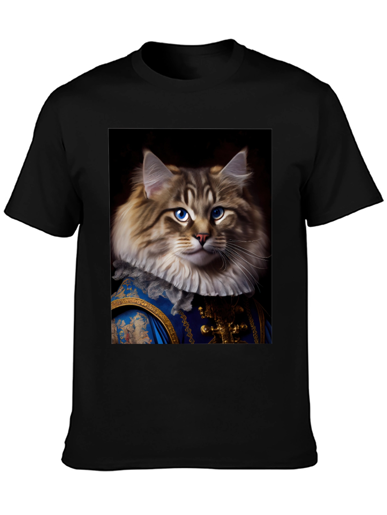 Black Regal Cat Portrait T-Shirt view 3
