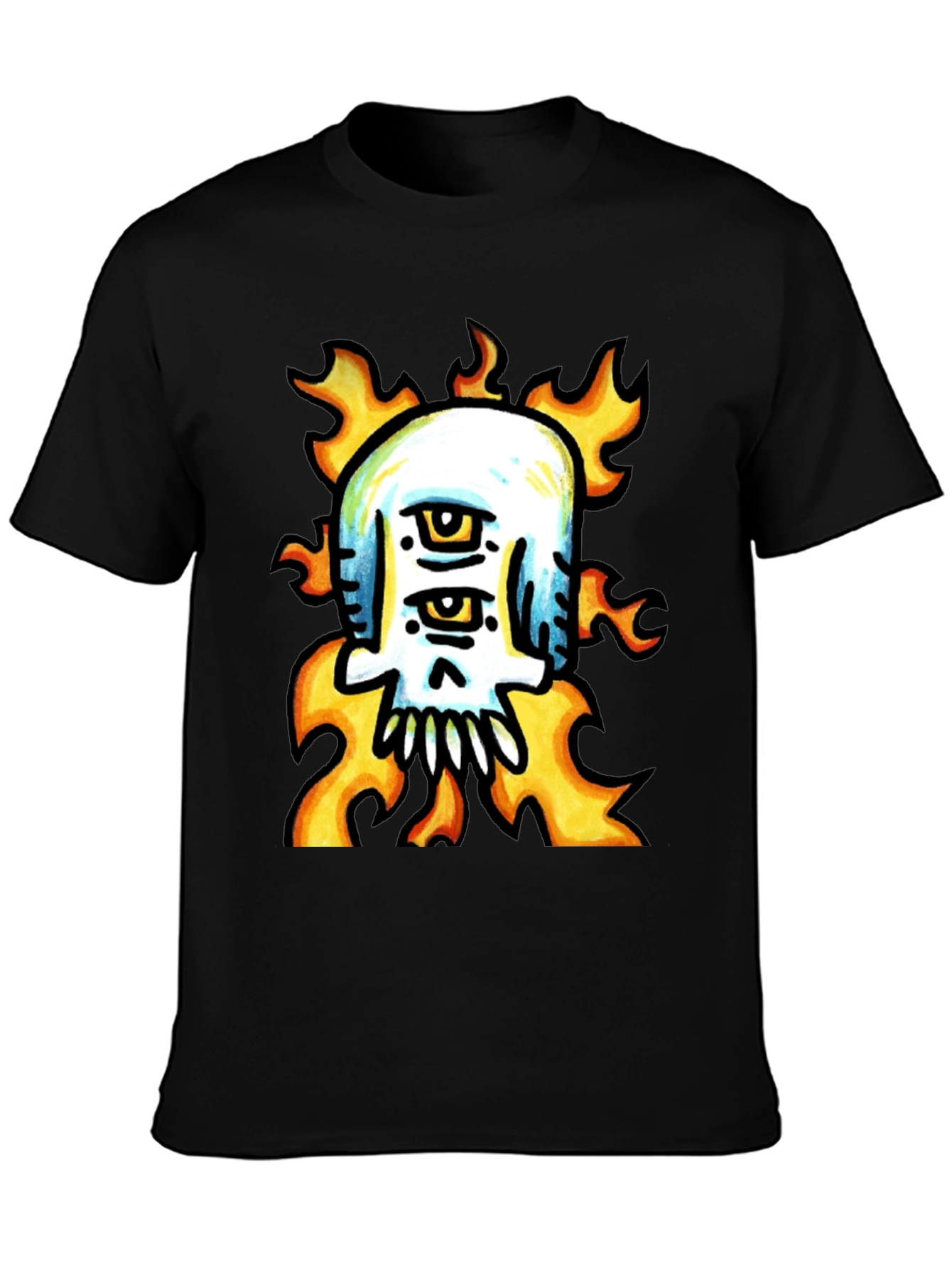 Black Fiery Skull Graphic Tee - Unique Design view 3