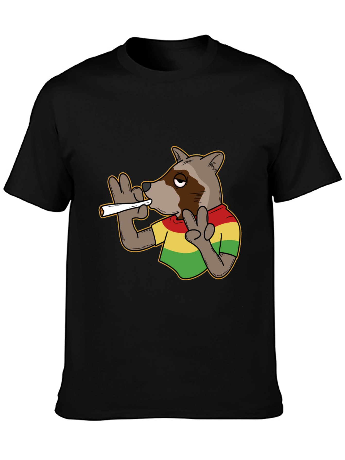 Black Cool Rasta Raccoon T-Shirt - Relaxed Fit view 3