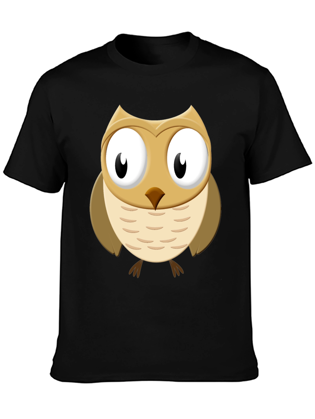 Black Cute Cartoon Owl Graphic Tee - Black Cotton Casual Shirt view 3
