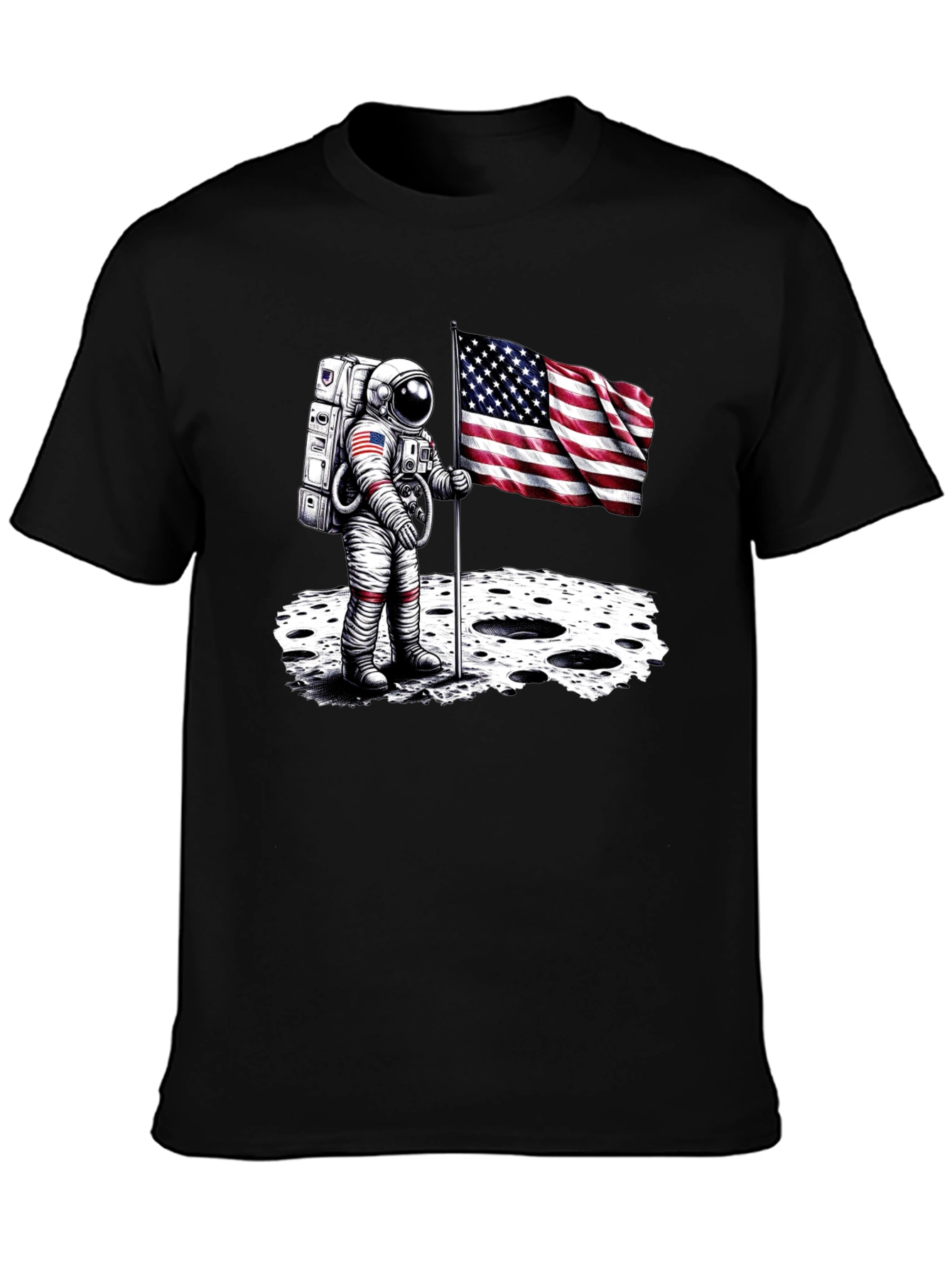Black Astronaut American Flag T-Shirt - Moon Landing view 3