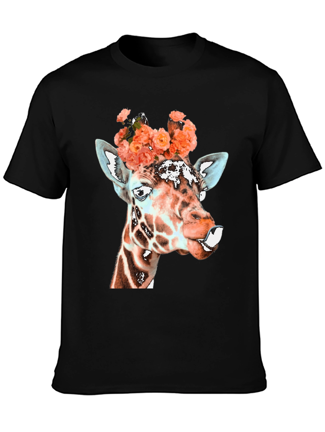 Black Giraffe Floral Crown Graphic Tee - Unique Animal Shirt view 3