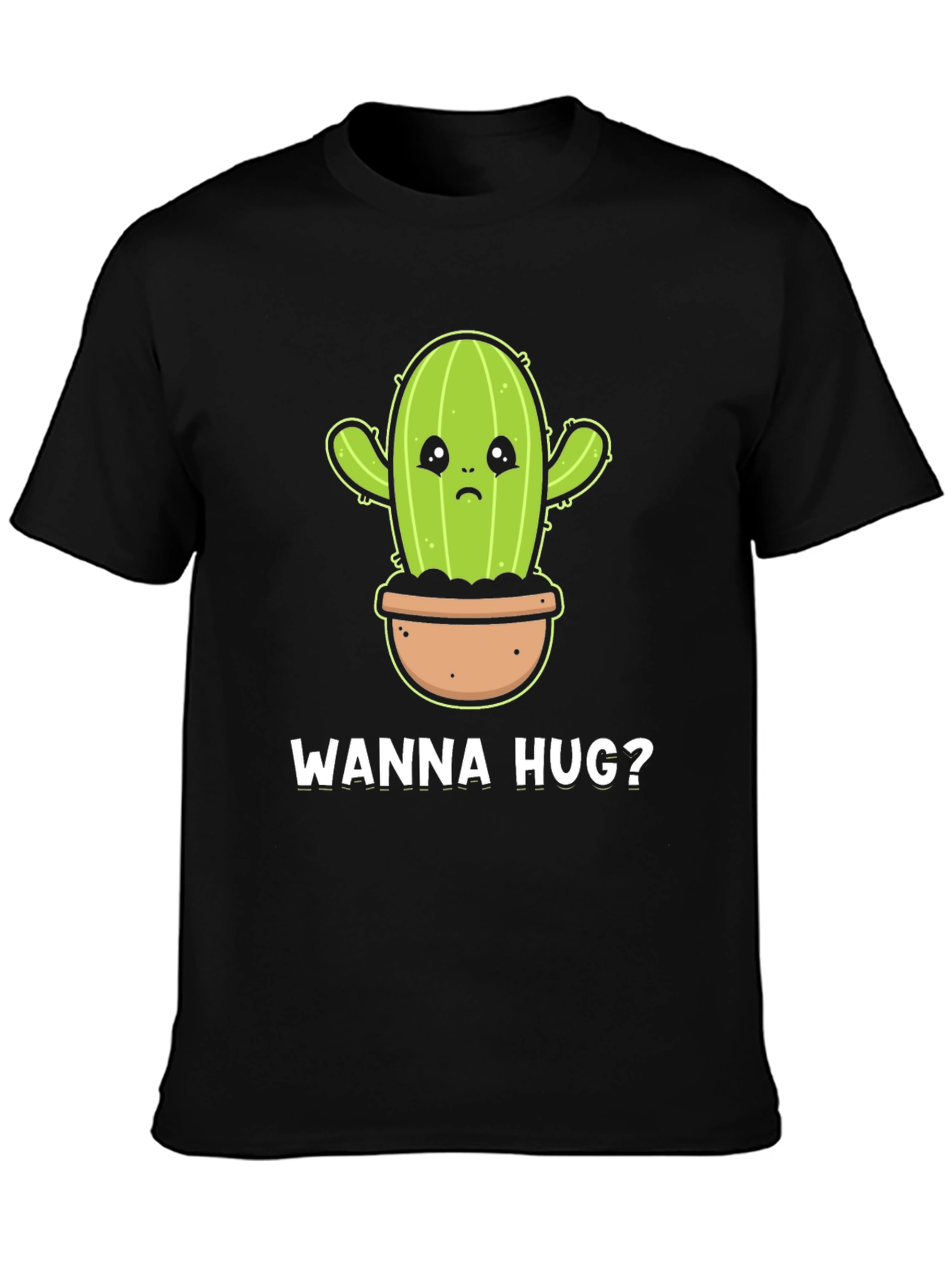 Wanna Hug? Cactus Graphic Tee - Soft Cotton Black T-Shirt - 3