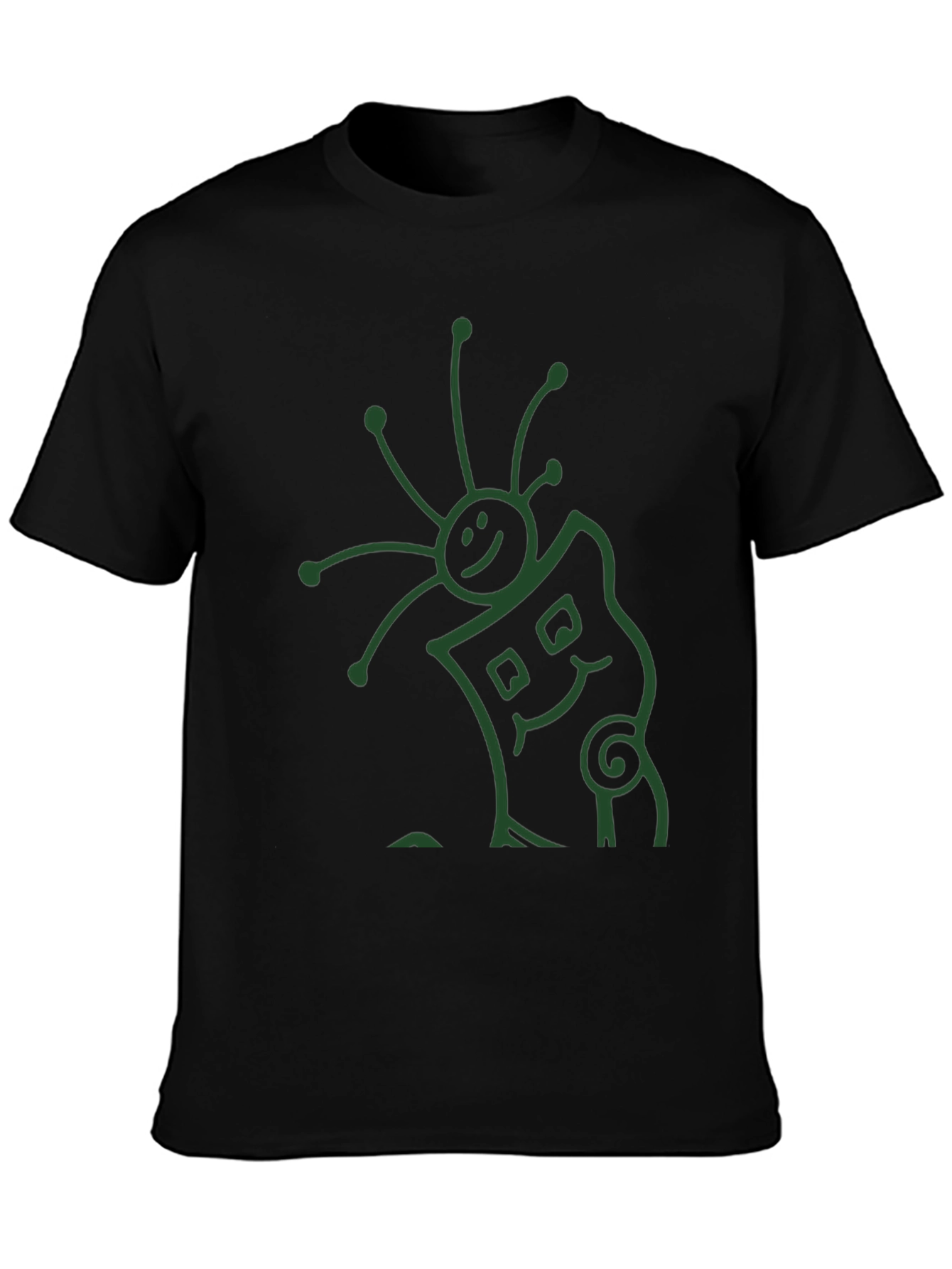 Black Black T-Shirt with Abstract Smiling Creature Graphic view 3
