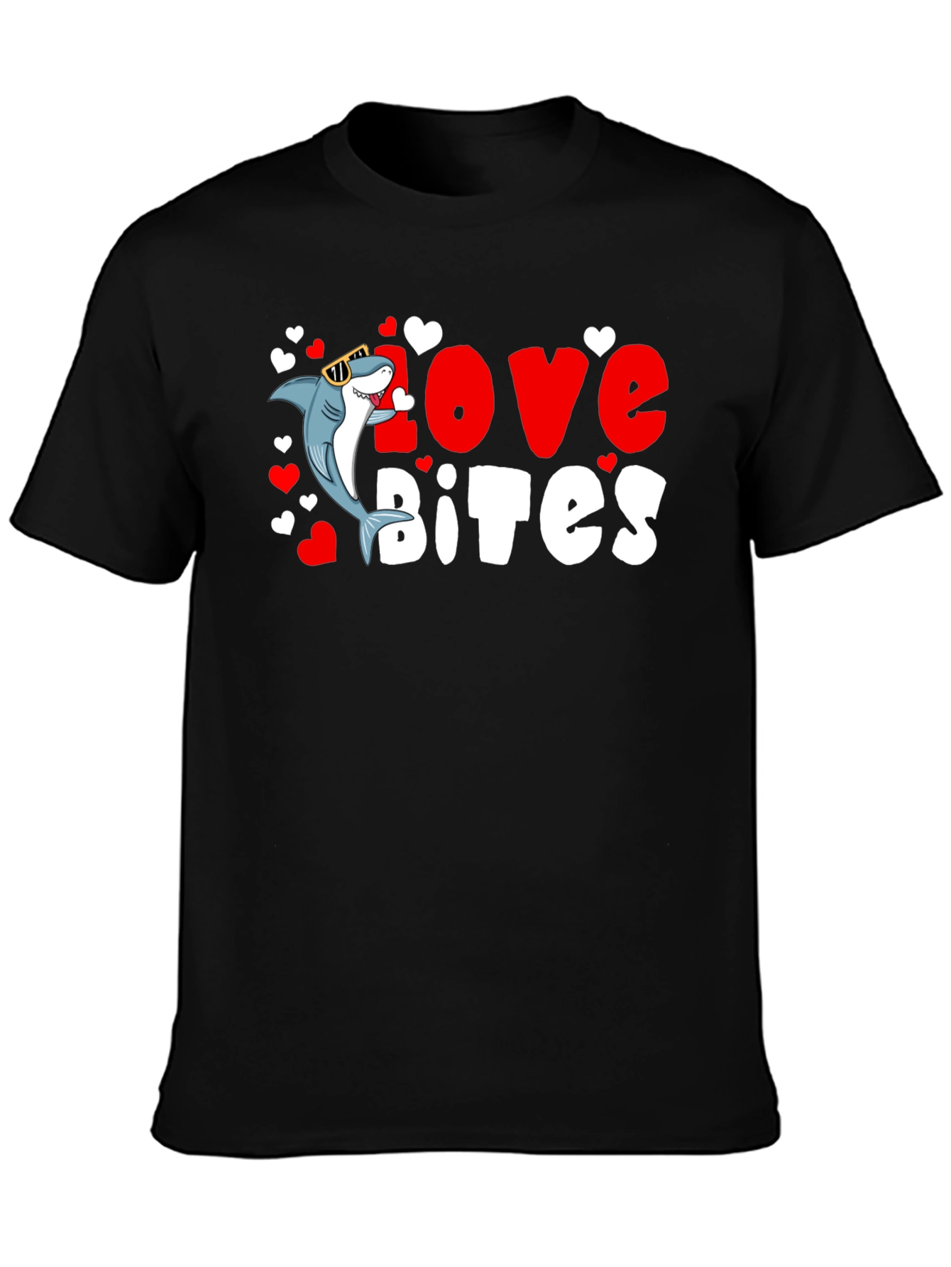 Black Love Bites Shark Valentine's Day T-Shirt view 3