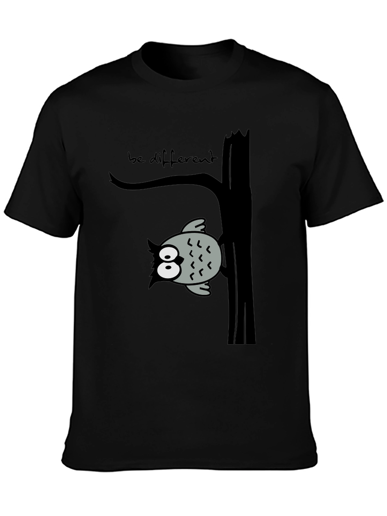 Black Be Different Owl Tree Black T-Shirt view 3