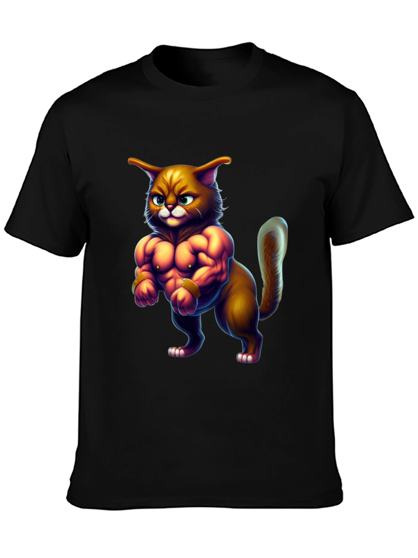 Black Buff Cat Graphic Tee - Funny Gym Cat T-Shirt view 3