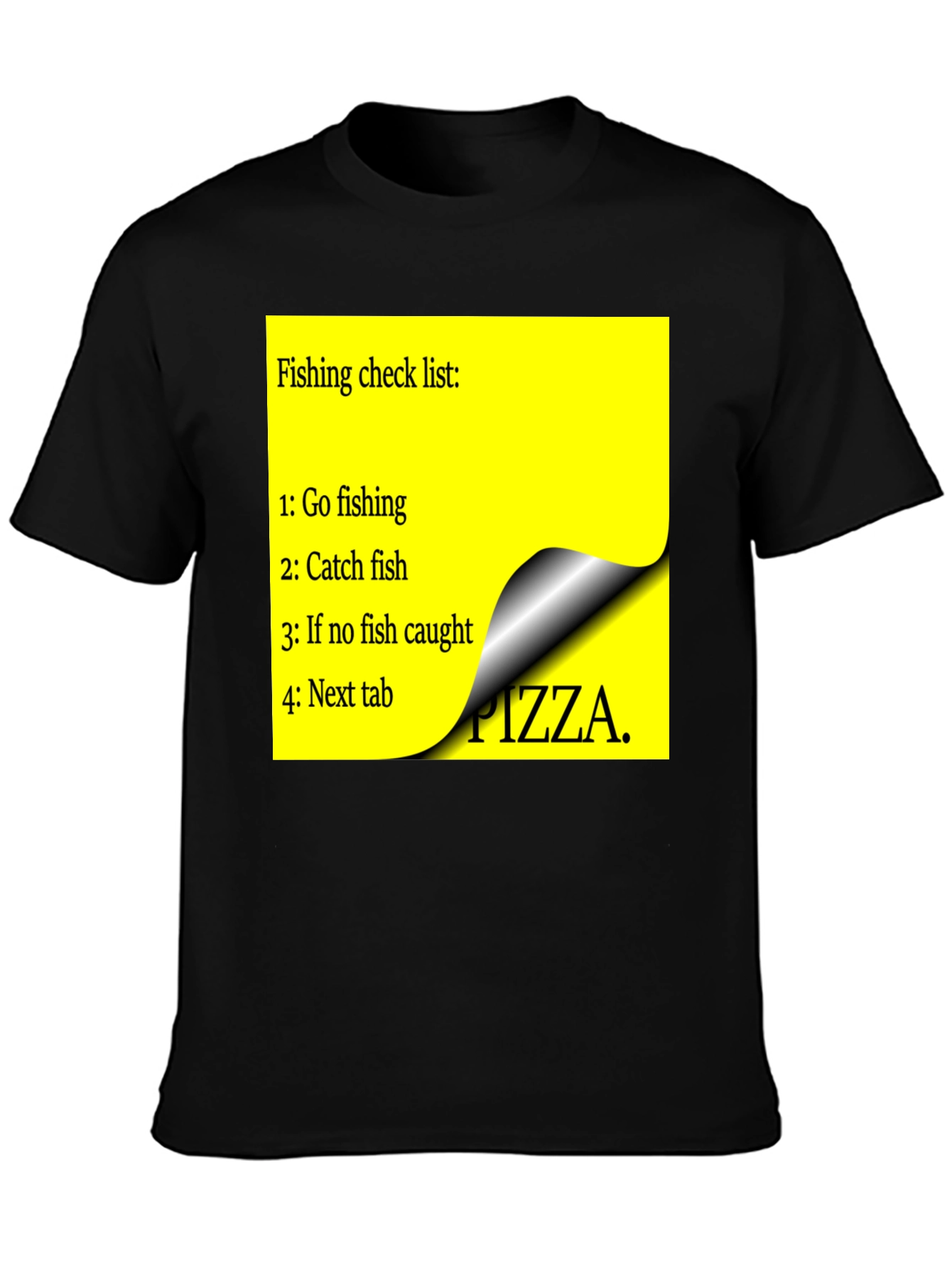Black Fishing Check List T-Shirt - Funny Pizza Option view 3