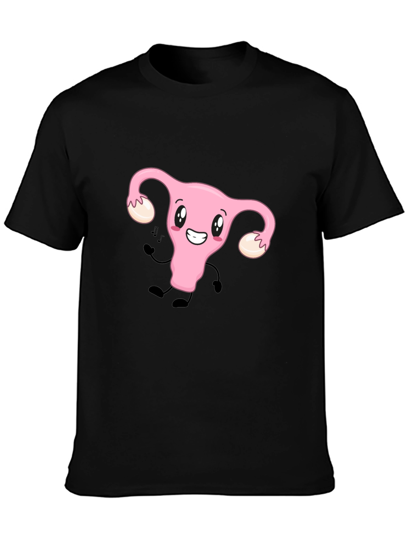 Black Funny Uterus Tee - Black Cotton Graphic T-Shirt view 3