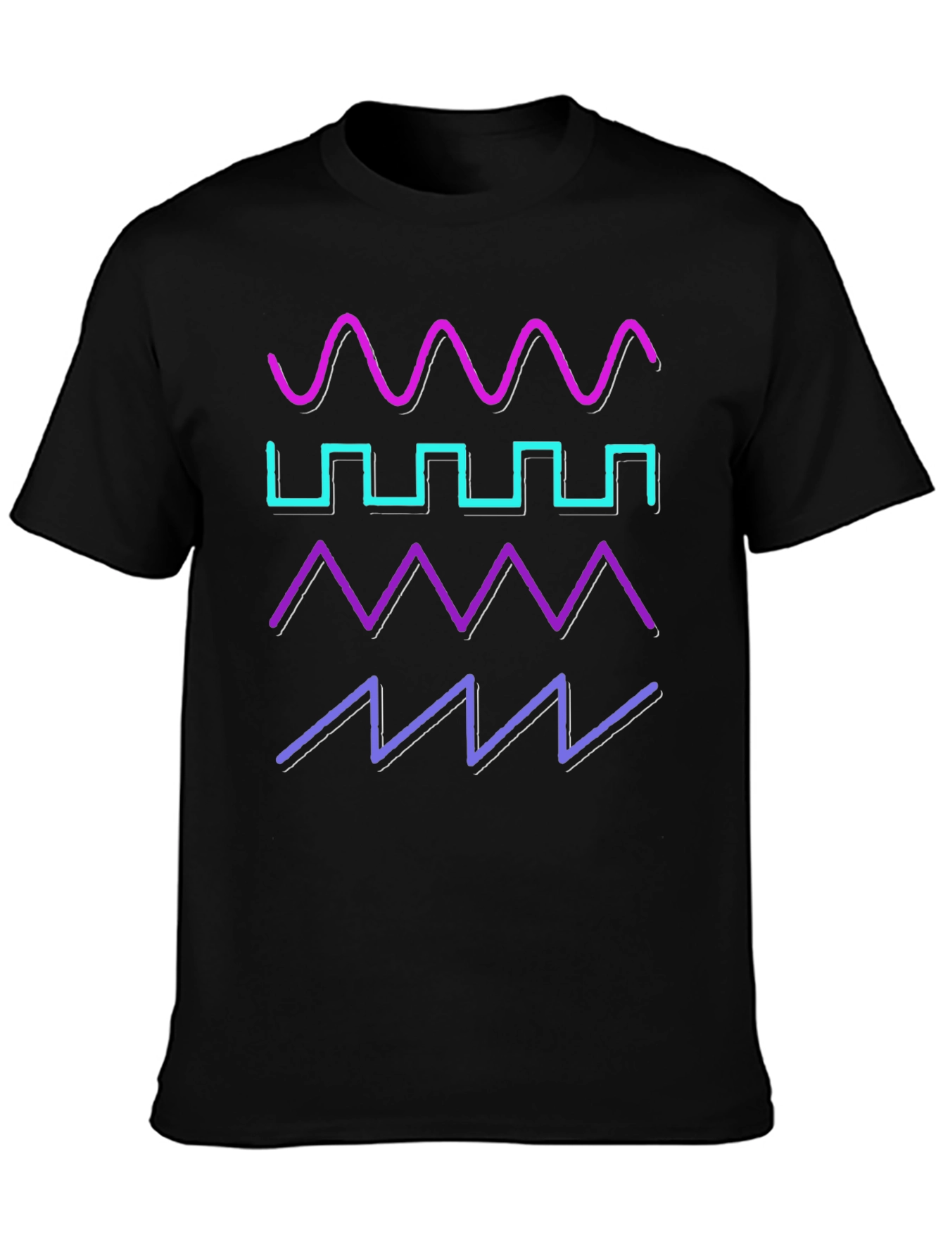 Black Retro Waveform T-Shirt - Synthwave Design view 3