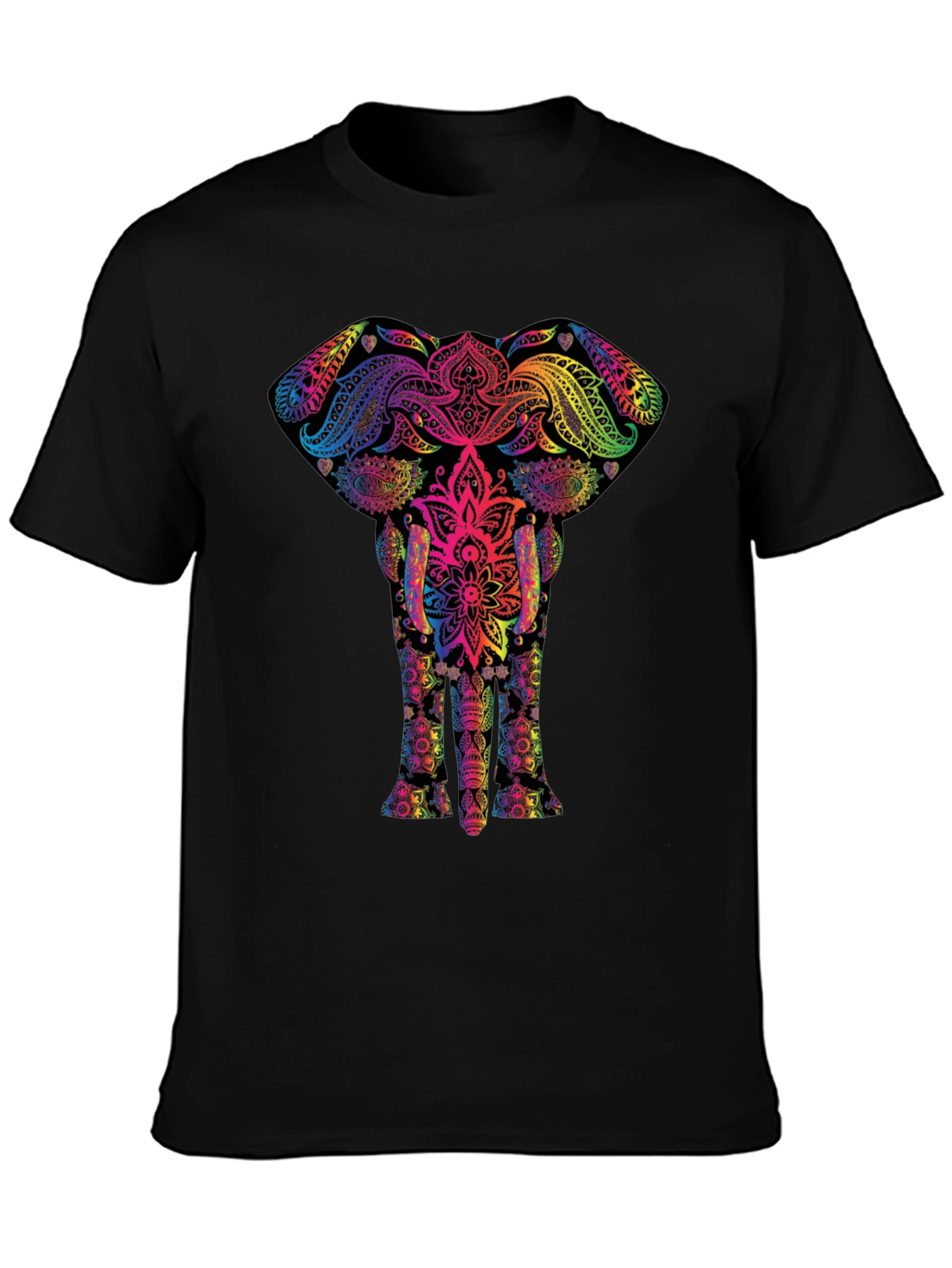Black Vibrant Elephant Mandala Graphic Tee - Black view 3