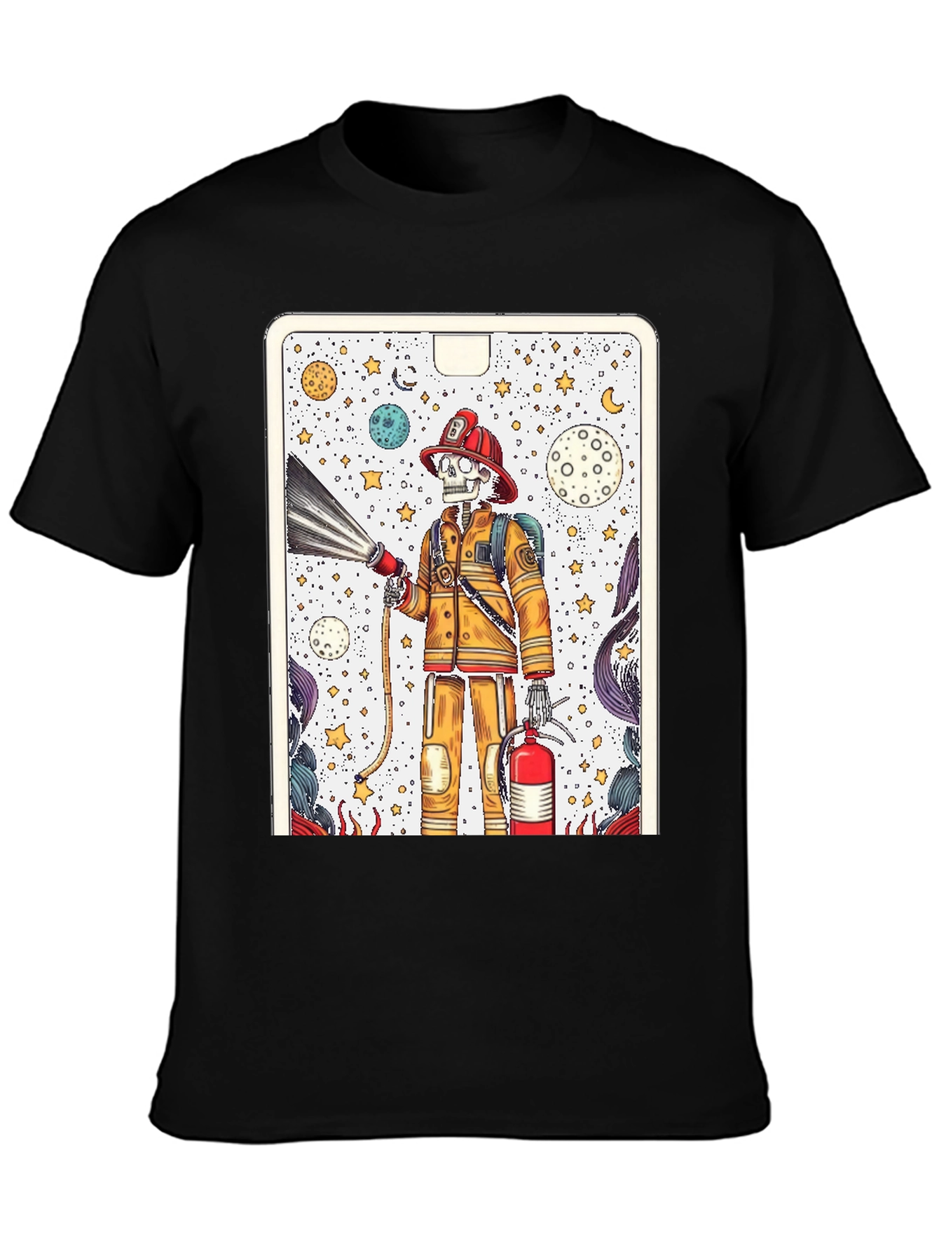 Black Skeleton Firefighter Graphic Tee - Unique Design view 3