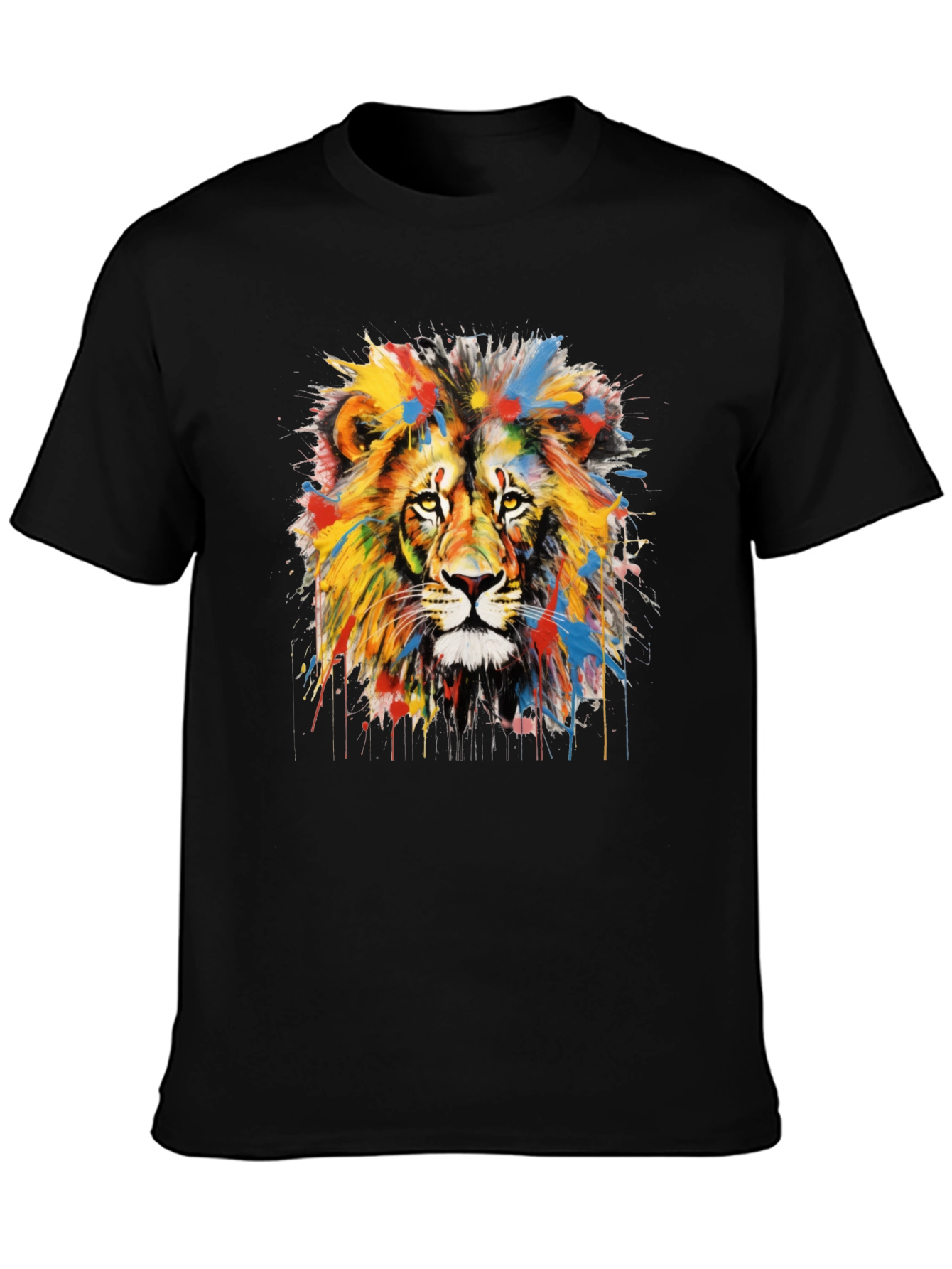 Black Colorful Lion Graphic Tee - Men's Black T-Shirt view 3