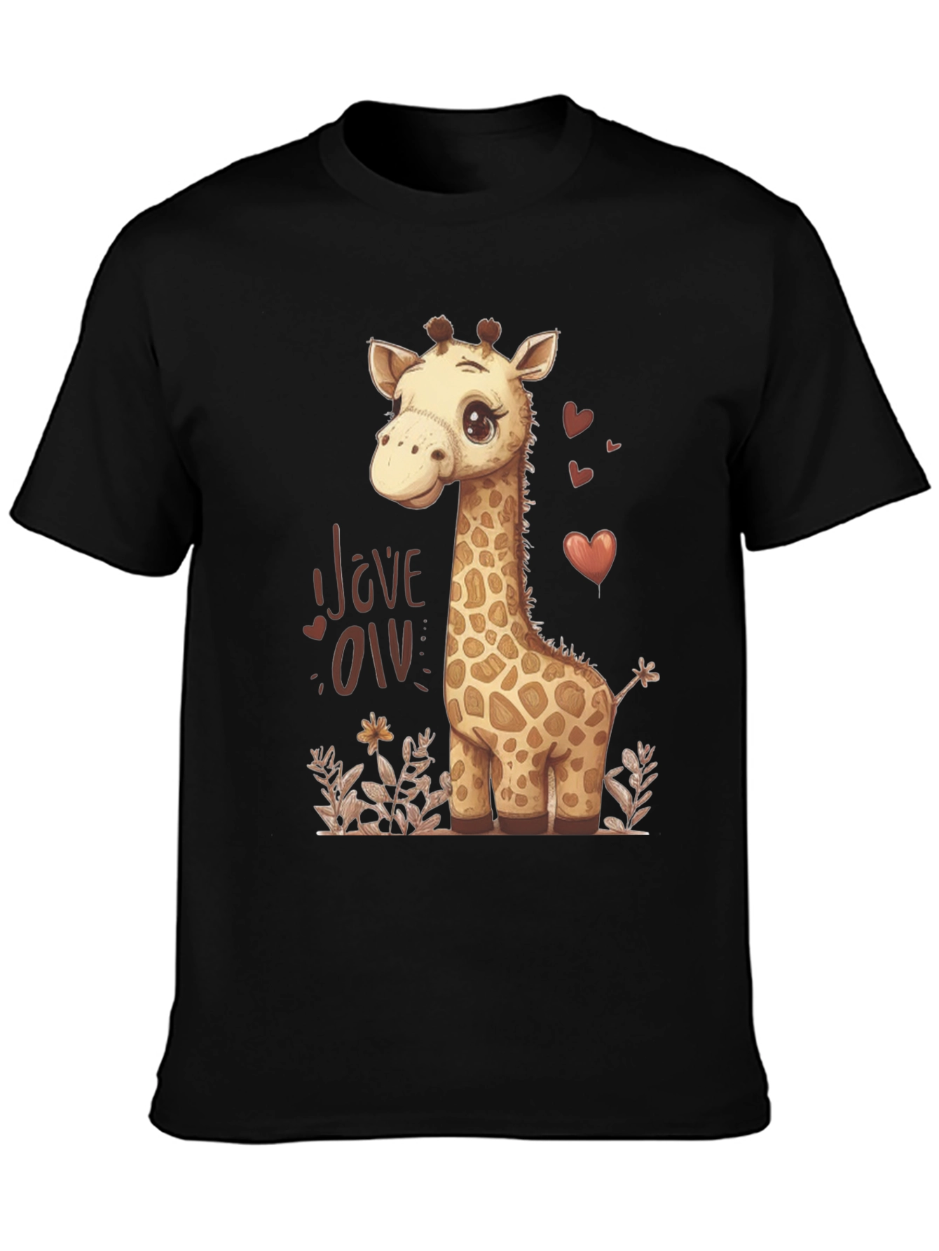 Black Cute Giraffe Love Graphic T-Shirt - Black view 3