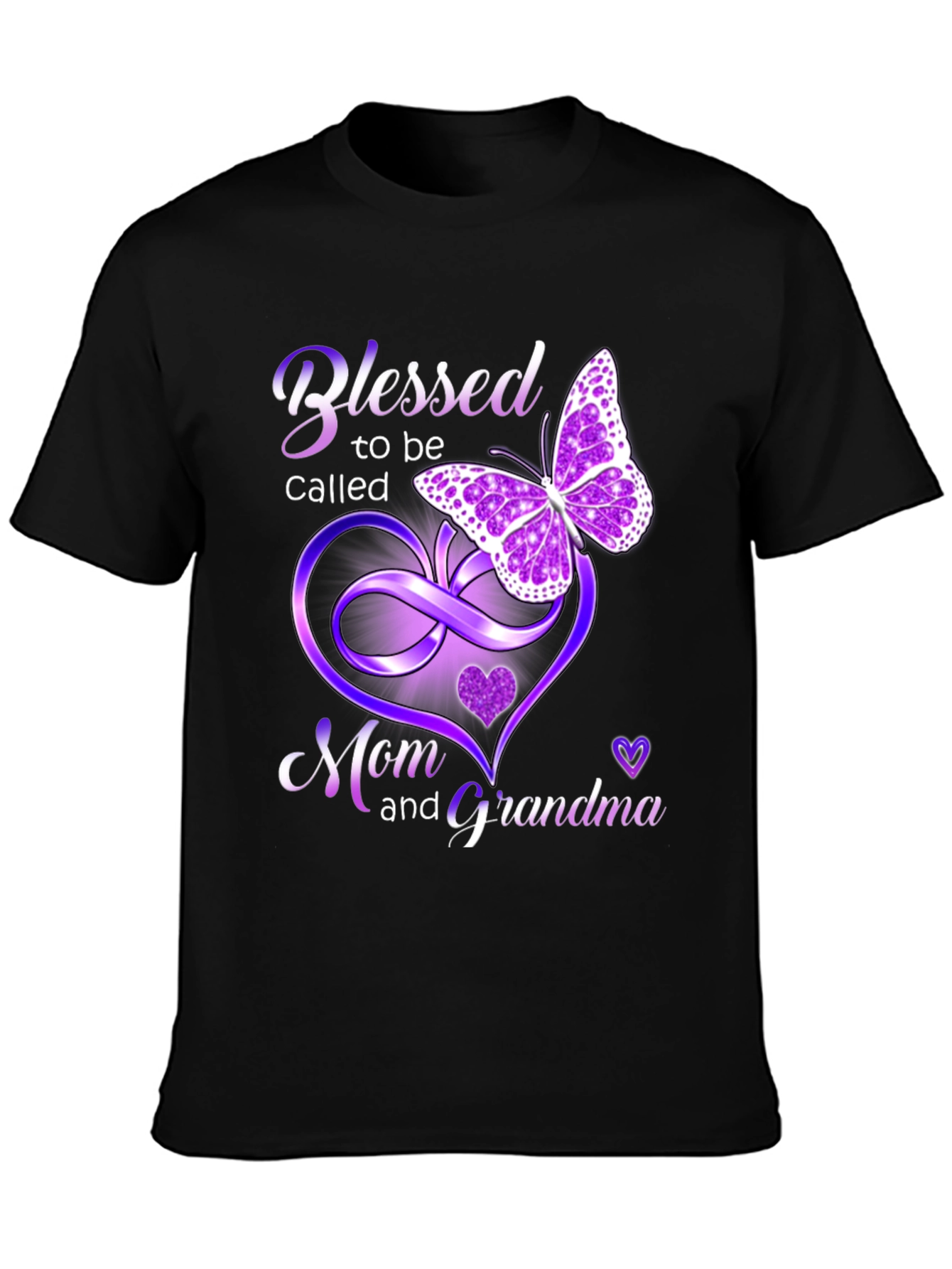 Black Blessed Mom and Grandma T-Shirt with Butterfly Design view 3