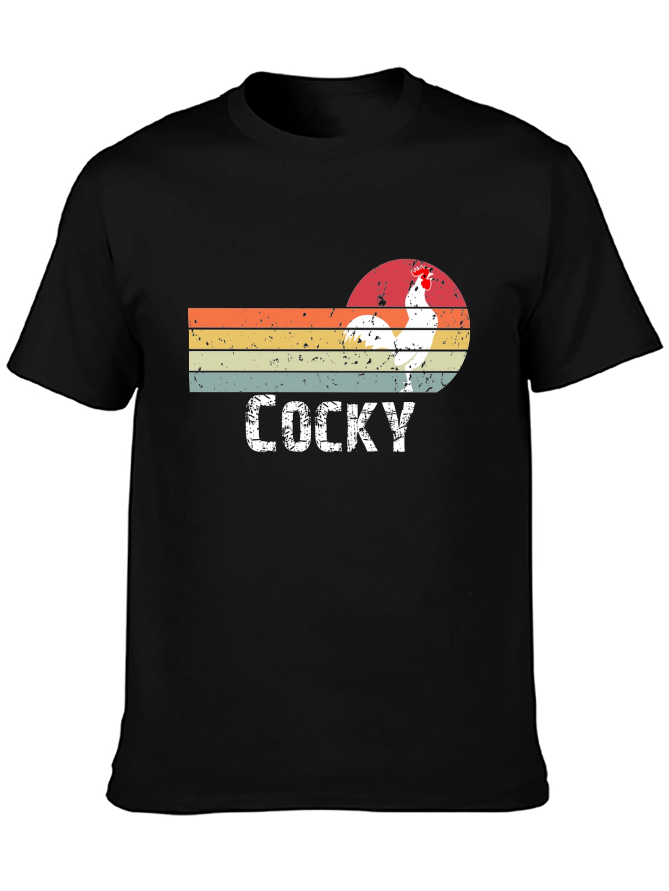 Black Vintage "Cocky" Rooster Graphic T-Shirt view 3