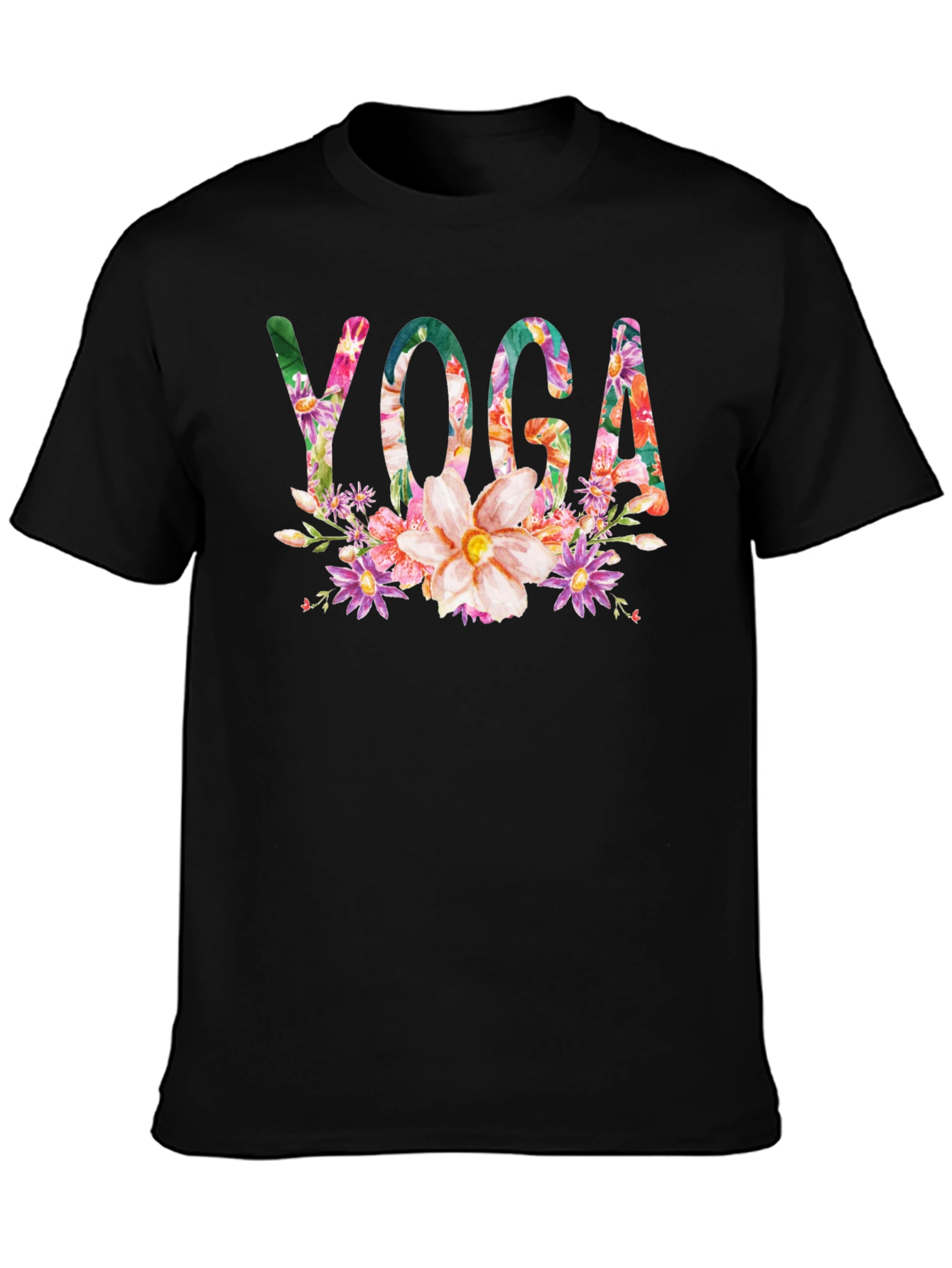 Black Floral Yoga T-Shirt - Black view 3