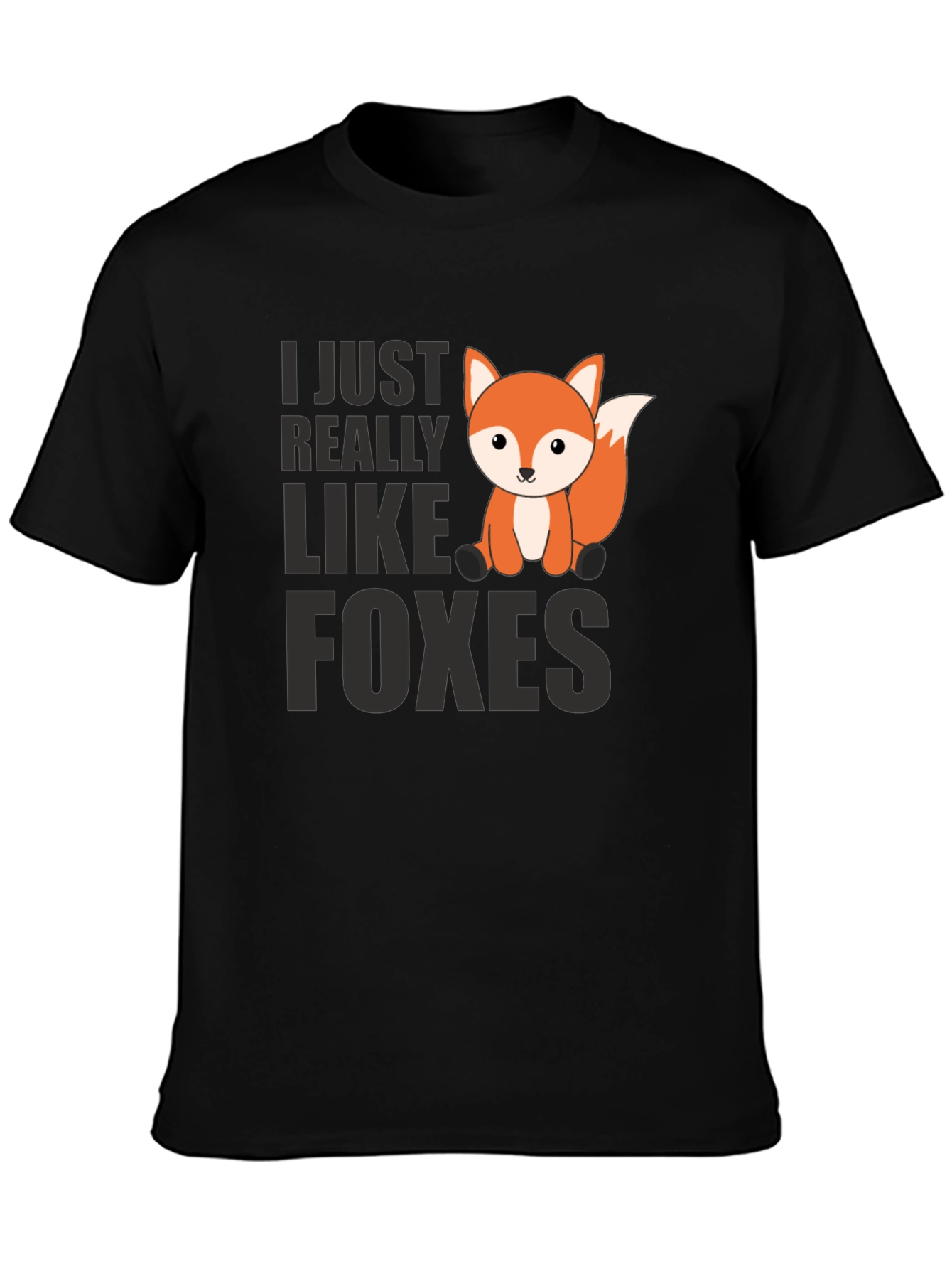 Black Cute Fox Graphic Tee - I Just Really Like Foxes view 3