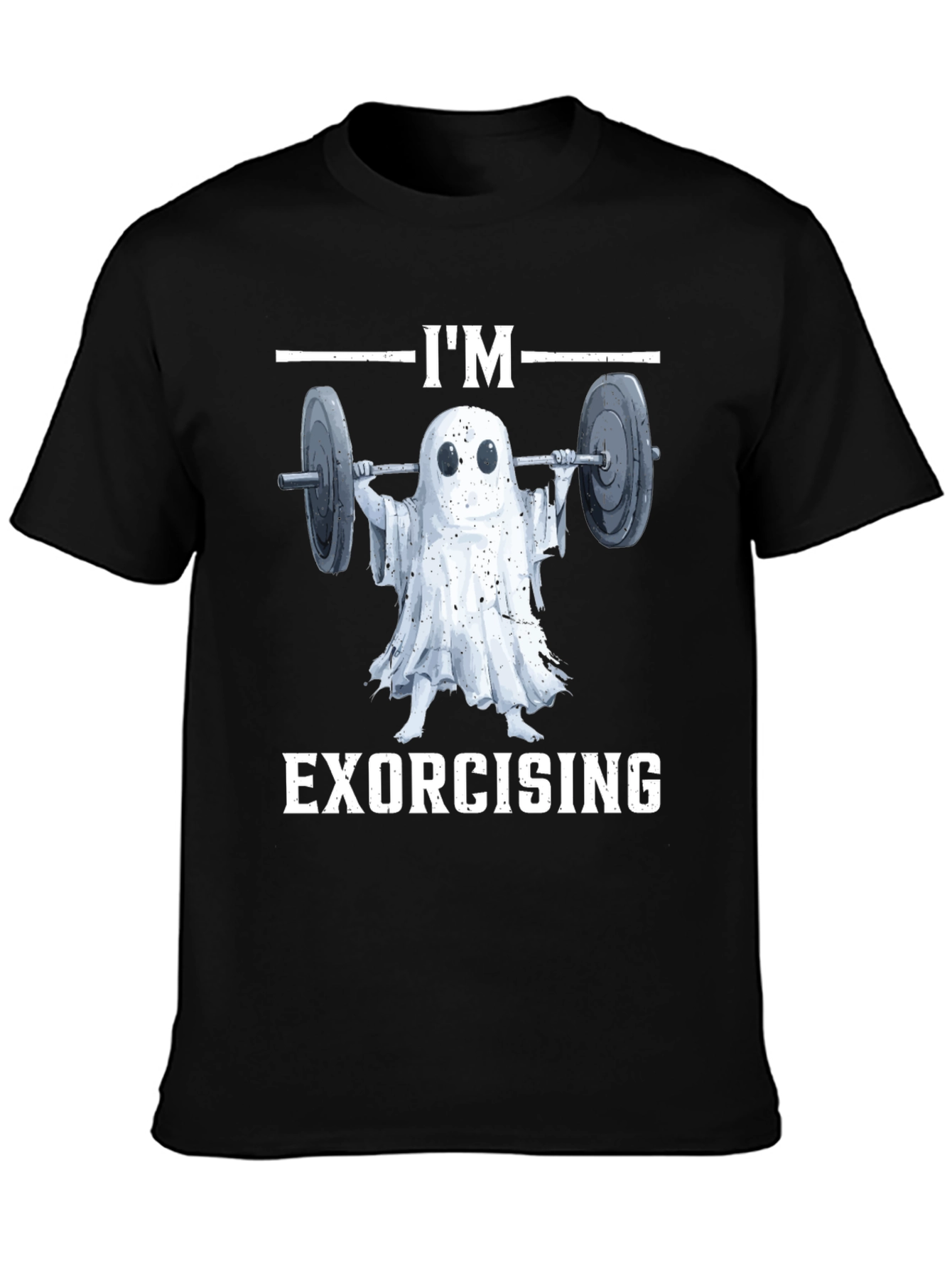 Black Funny Ghost Exorcising Workout T-Shirt view 3