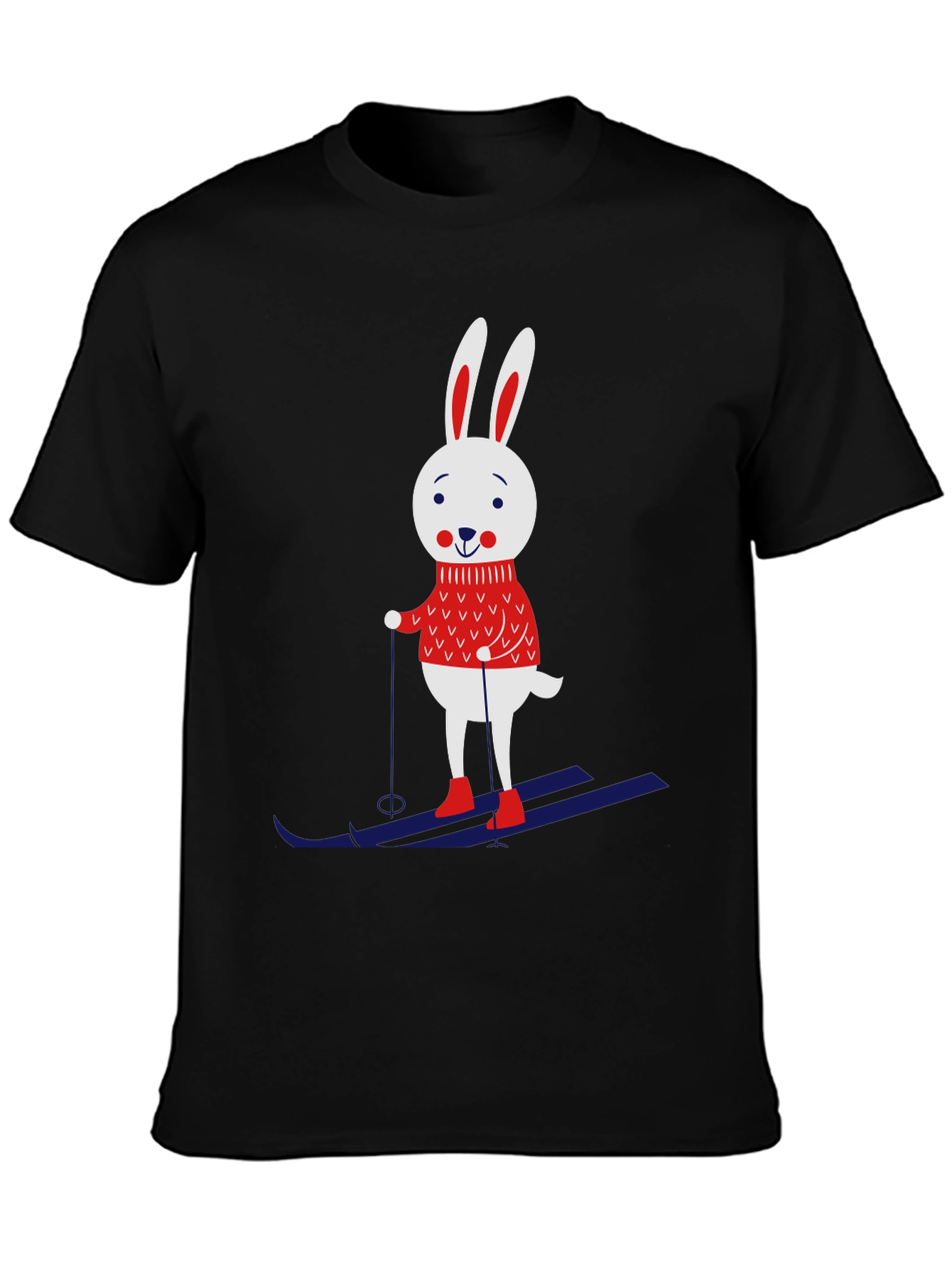 Black Skiing Rabbit Graphic Tee - Black Cotton T-Shirt view 3