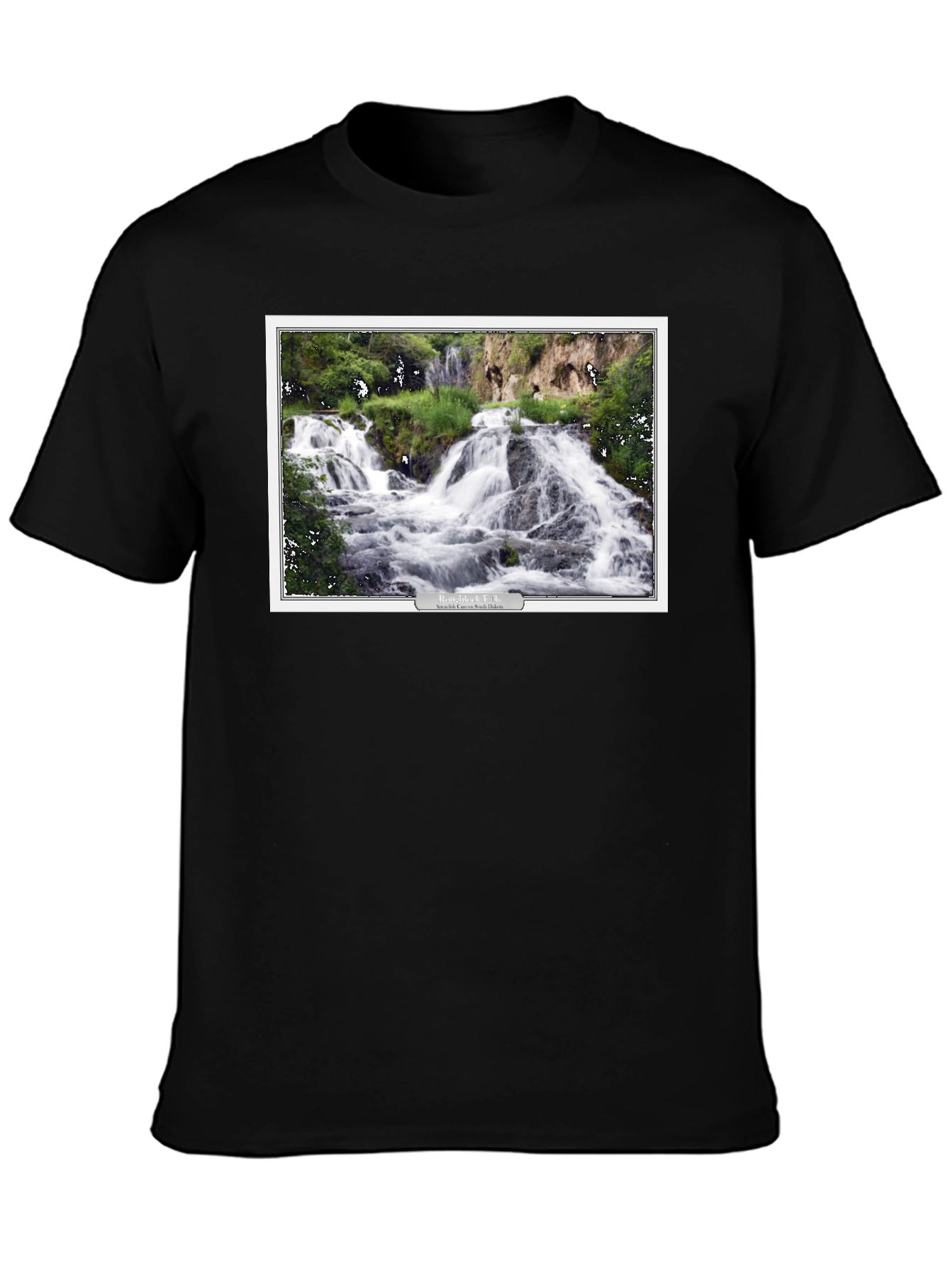 Black Black T-Shirt with Waterfall Graphic view 3