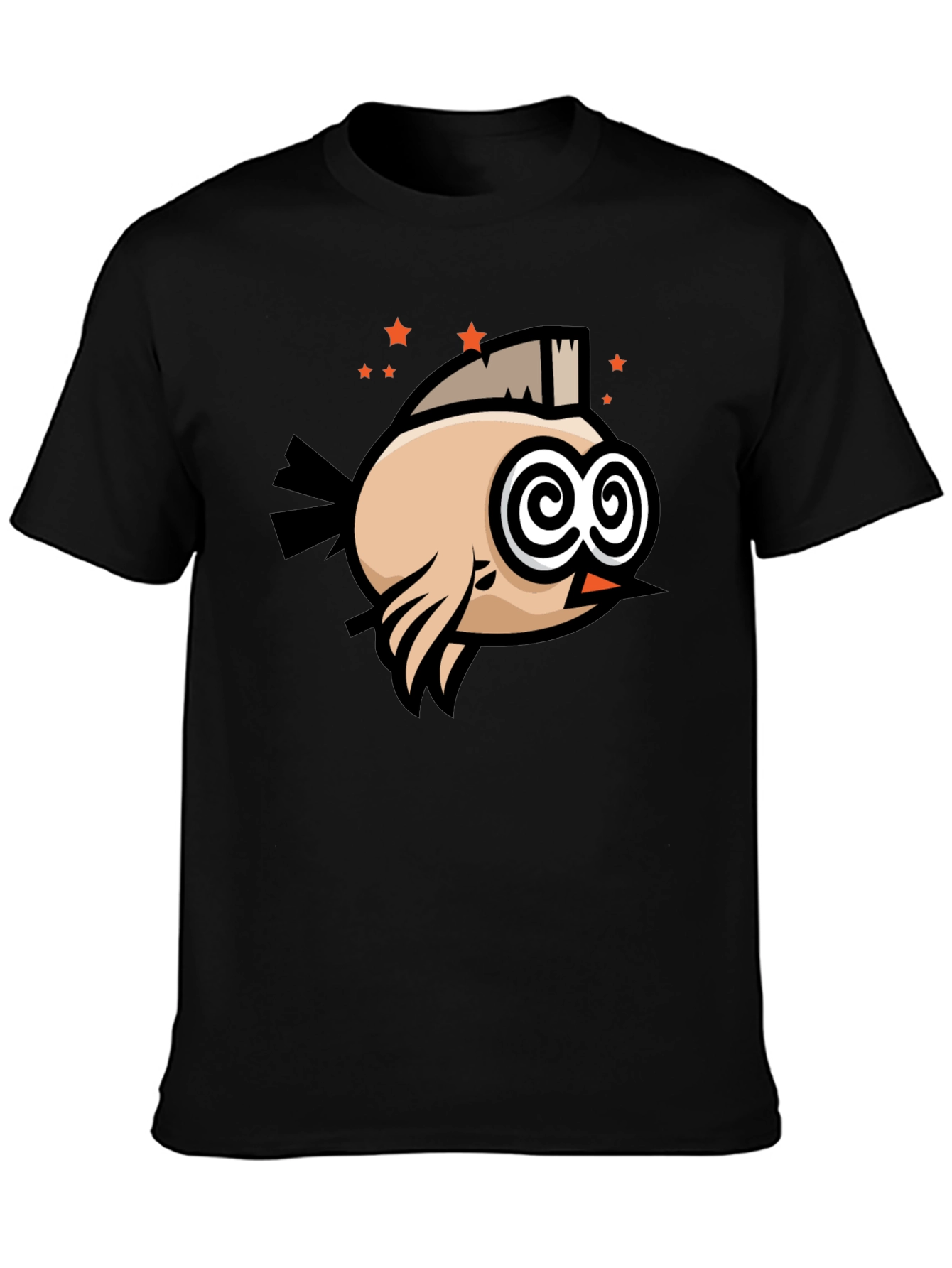 Black Funny Bird T-Shirt - Swirl Eyes Cartoon Tee view 3
