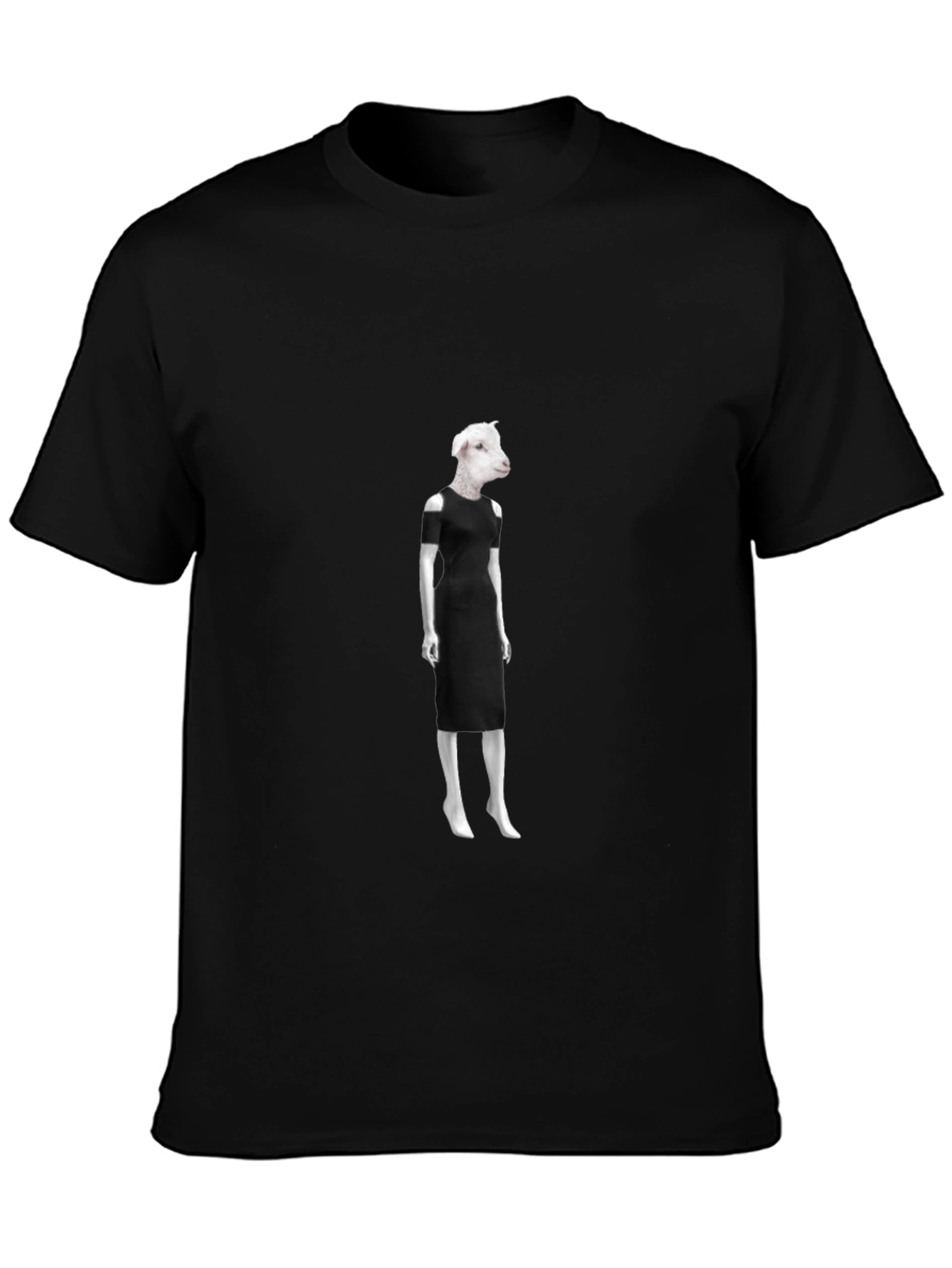 Black Novelty Sheep in Dress Graphic Black T-Shirt view 3
