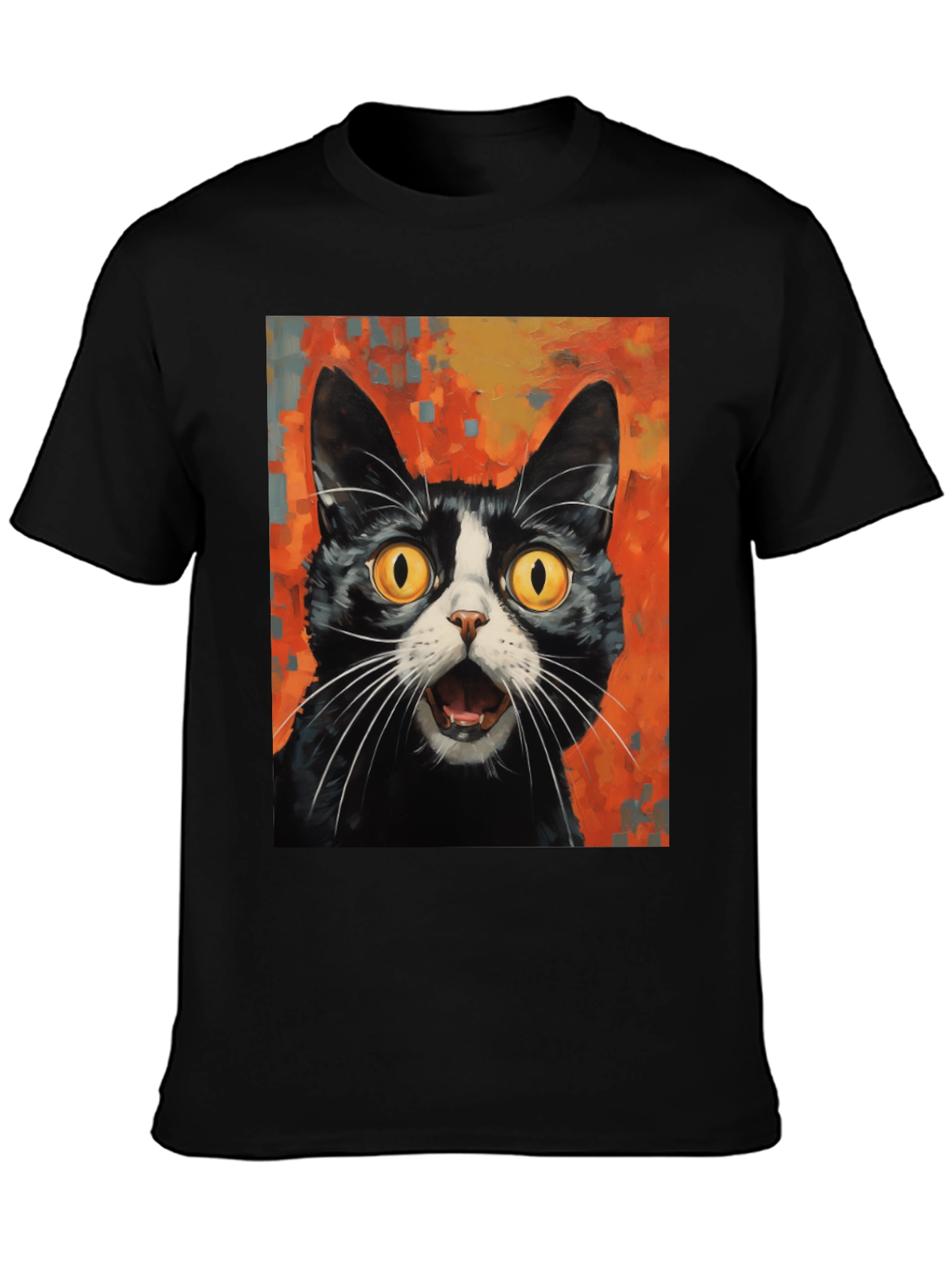 Black Shocked Cat Graphic Tee - Black Cotton T-Shirt view 3