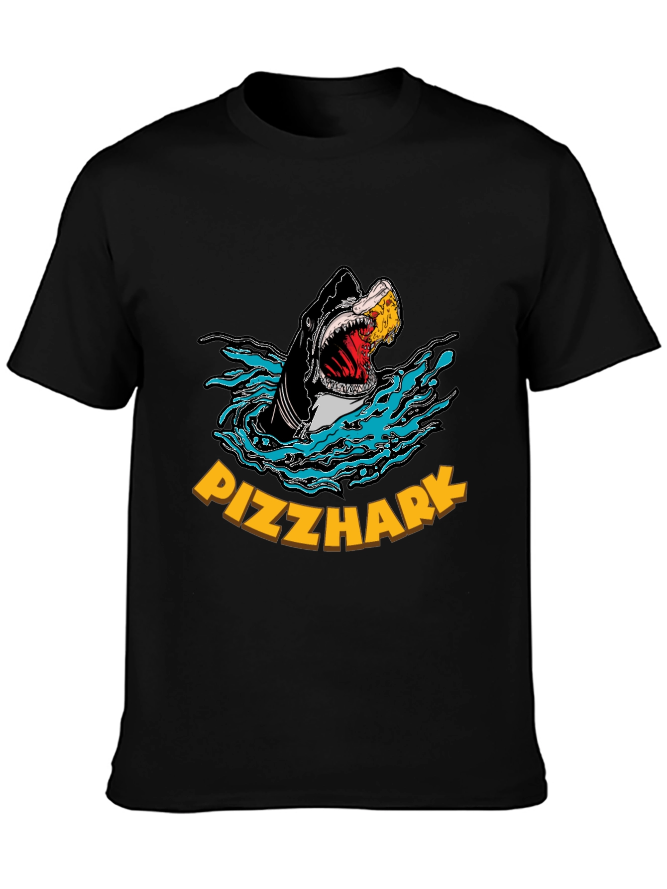 Black Pizza Shark Graphic T-Shirt - Funny Tee view 3