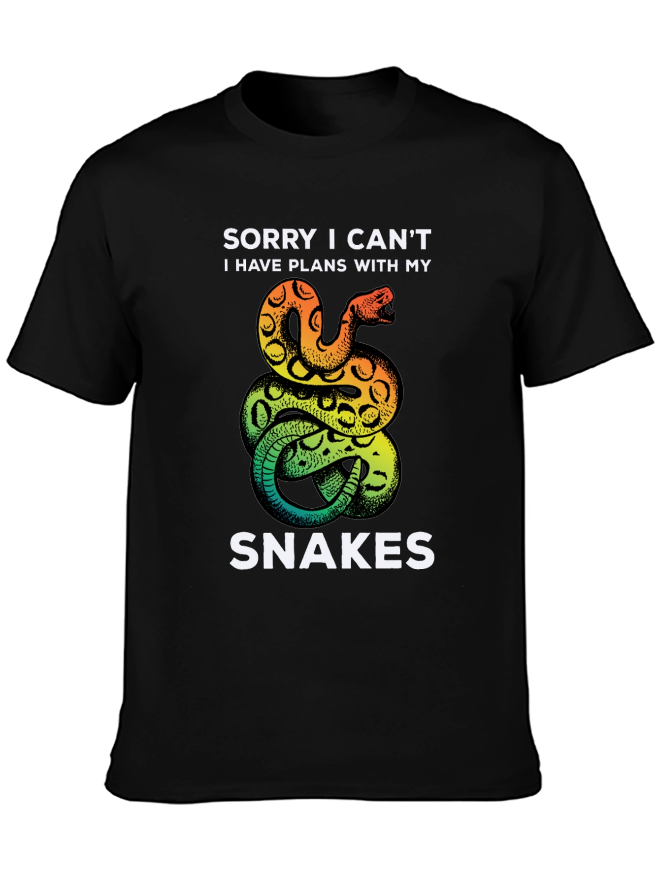 Black Funny Snake T-Shirt: Sorry I Can't, Snake Lover Tee view 3