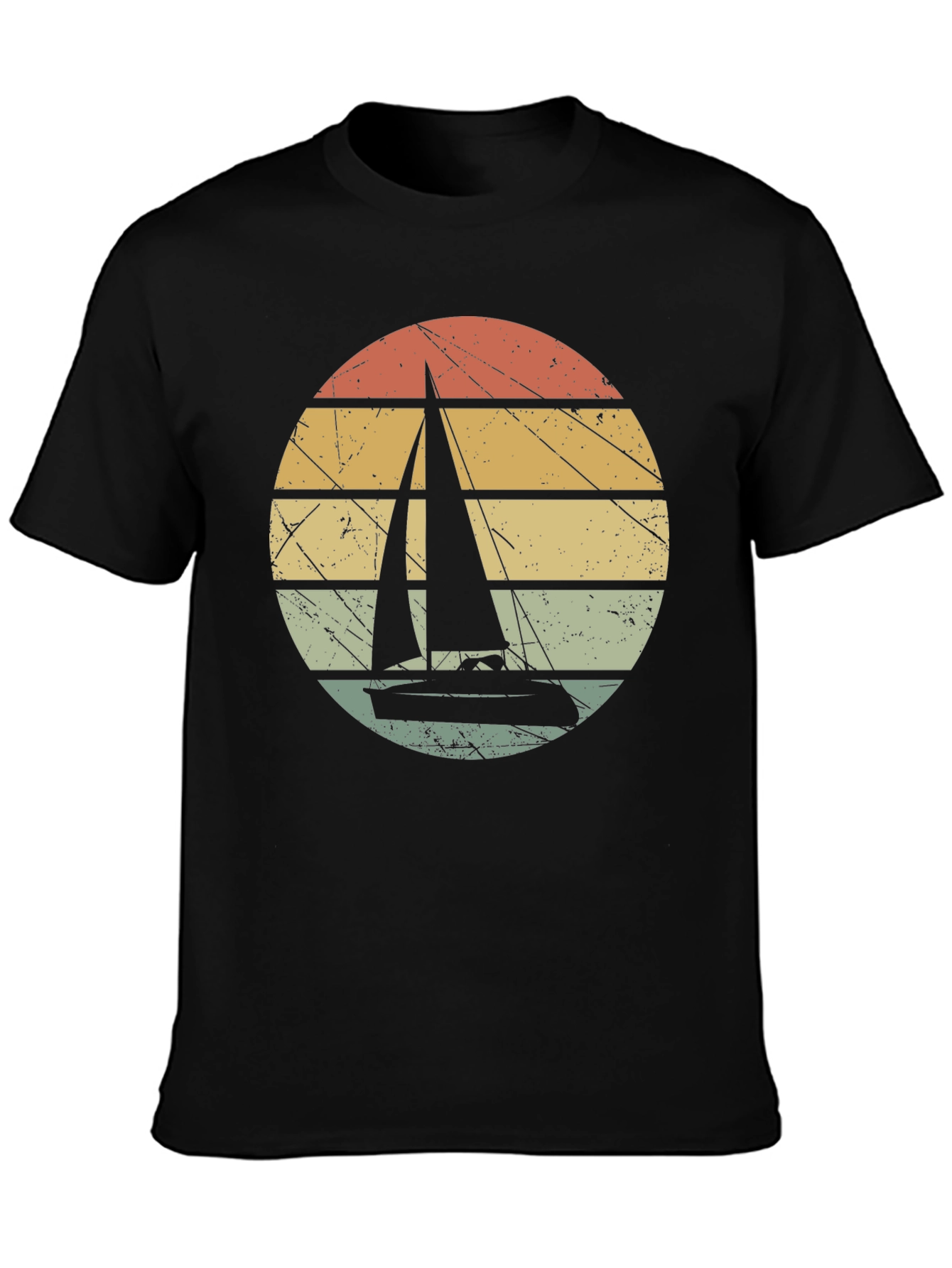 Black Vintage Sunset Sailboat Graphic T-Shirt view 3