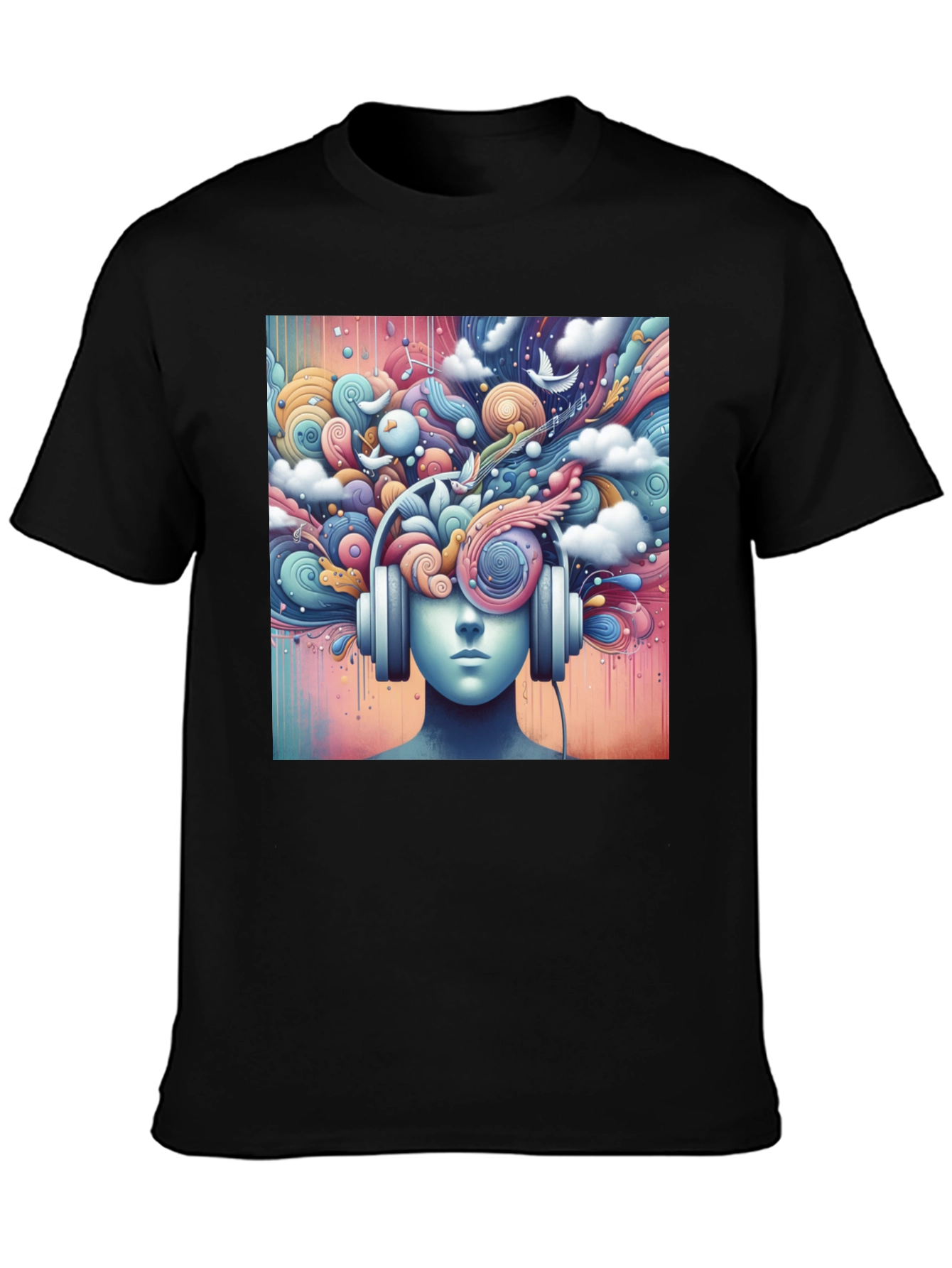 Black Mindful Music Tee - Artistic Headphone Design view 3