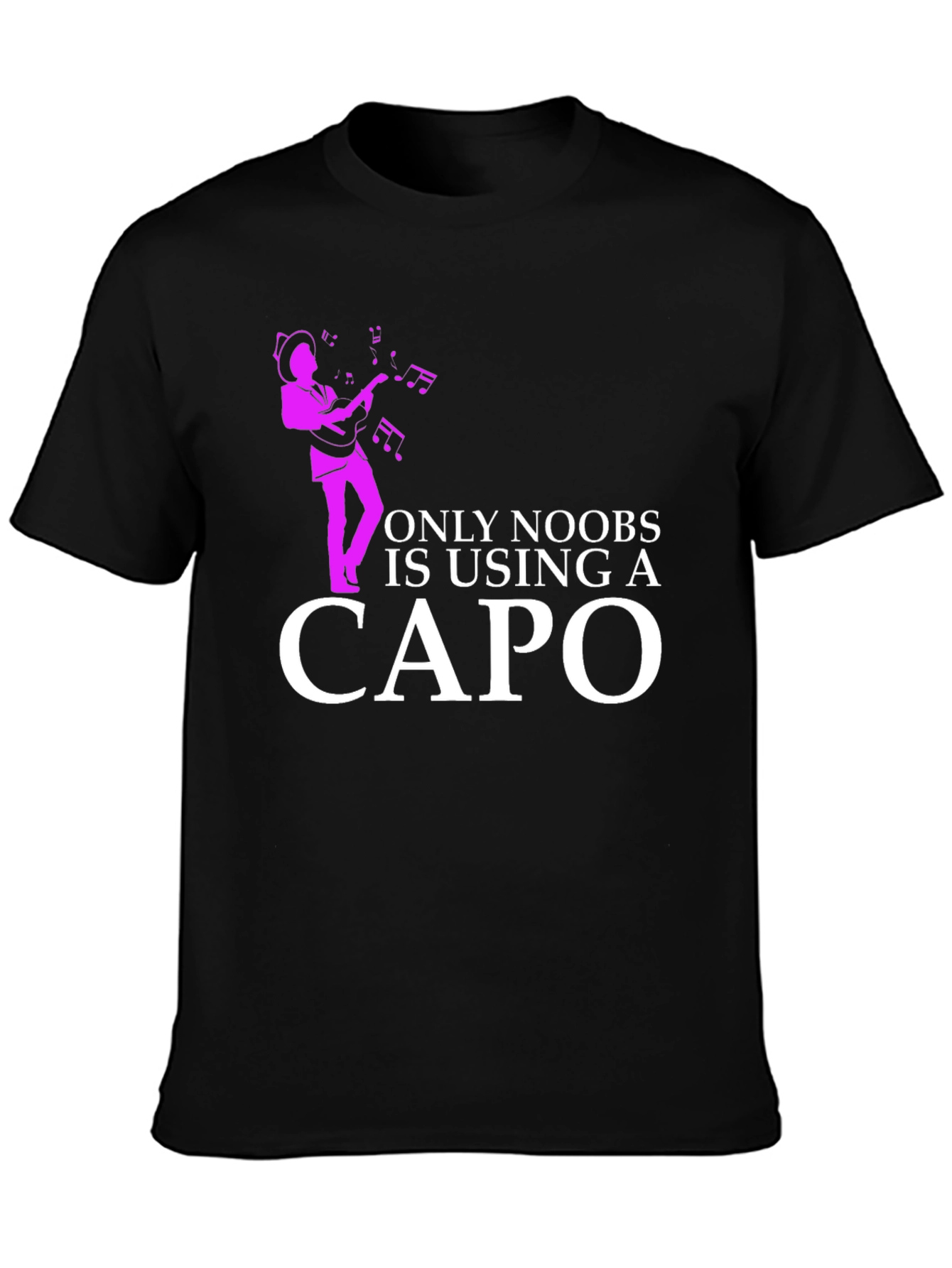 Black Funny Musician T-Shirt - Only Noobs Use A Capo view 3