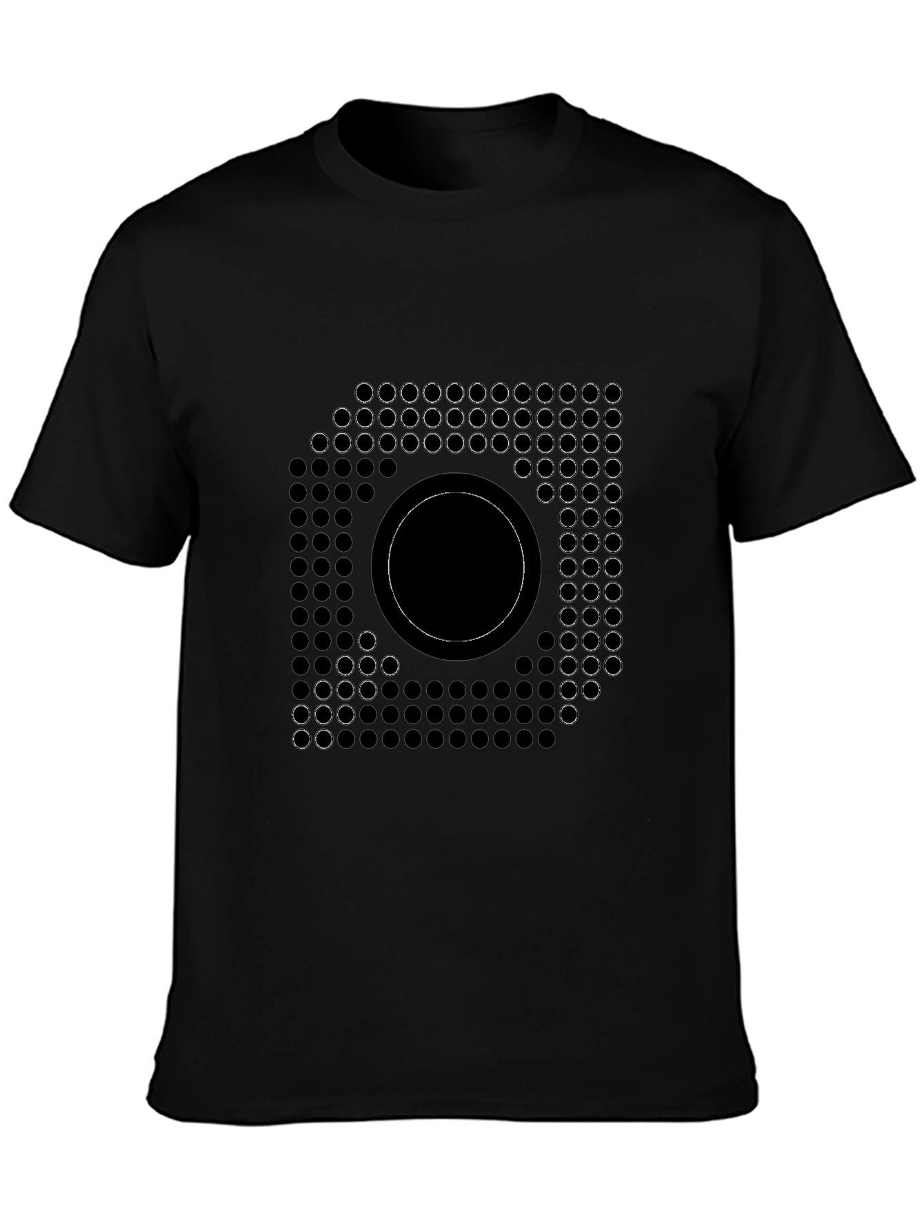 Black Modern Geometric Circle Design Black T-Shirt view 3